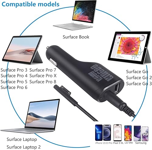 Miniatura 6 de Surface Pro - Cargador de coche para computadora portátil, 36 W, 12 V, 2.58 A, fuente de alimentación para Microsoft Surface Pro 3456BookGo, Surface