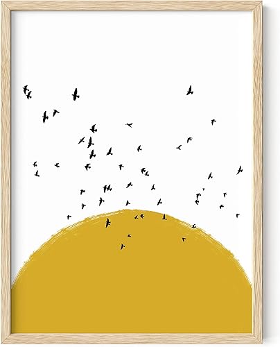 HAUS AND HUES Arte de pared nórdico con impresión artística de sol Arte de pared amarillo Decoración de pared moderna de mediados de siglo,