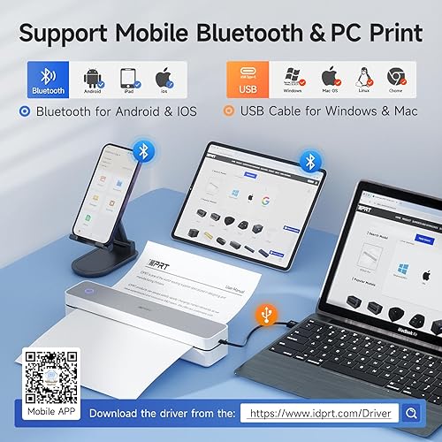 Miniatura 2 de iDPRT Impresora Portátil Inalámbrica para Viajes - Impresora Móvil Bluetooth Compatible con Papel Tamaño Carta de EE.UU. de 8.5"x11", Sin Tinta,