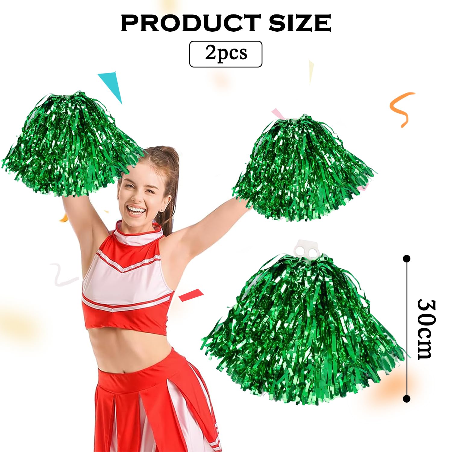Pompon Per Cheerleader 2 Pezzi Rosso E Oro – Con Manico A Bastone, Per Tifo Sportivo, Danza, Basket