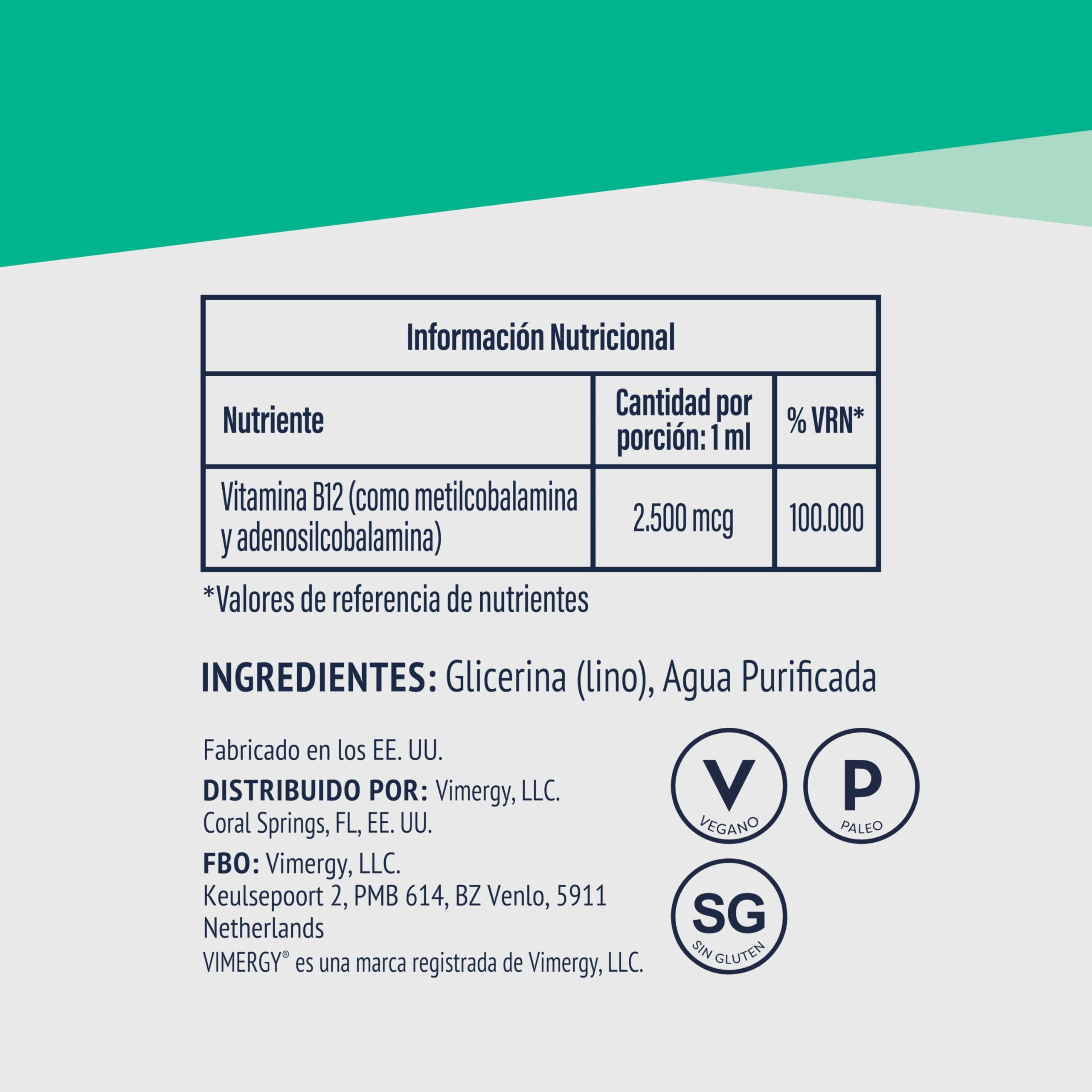 Vimergy Liquid B12 – 115 ml – Vitamina B12 Líquida - Vitamina B12 Vegana Sabor Dulce Natural – Sin Azúcar Refinado ni Gluten – Sin OMG – Apta para Keto y Paleo