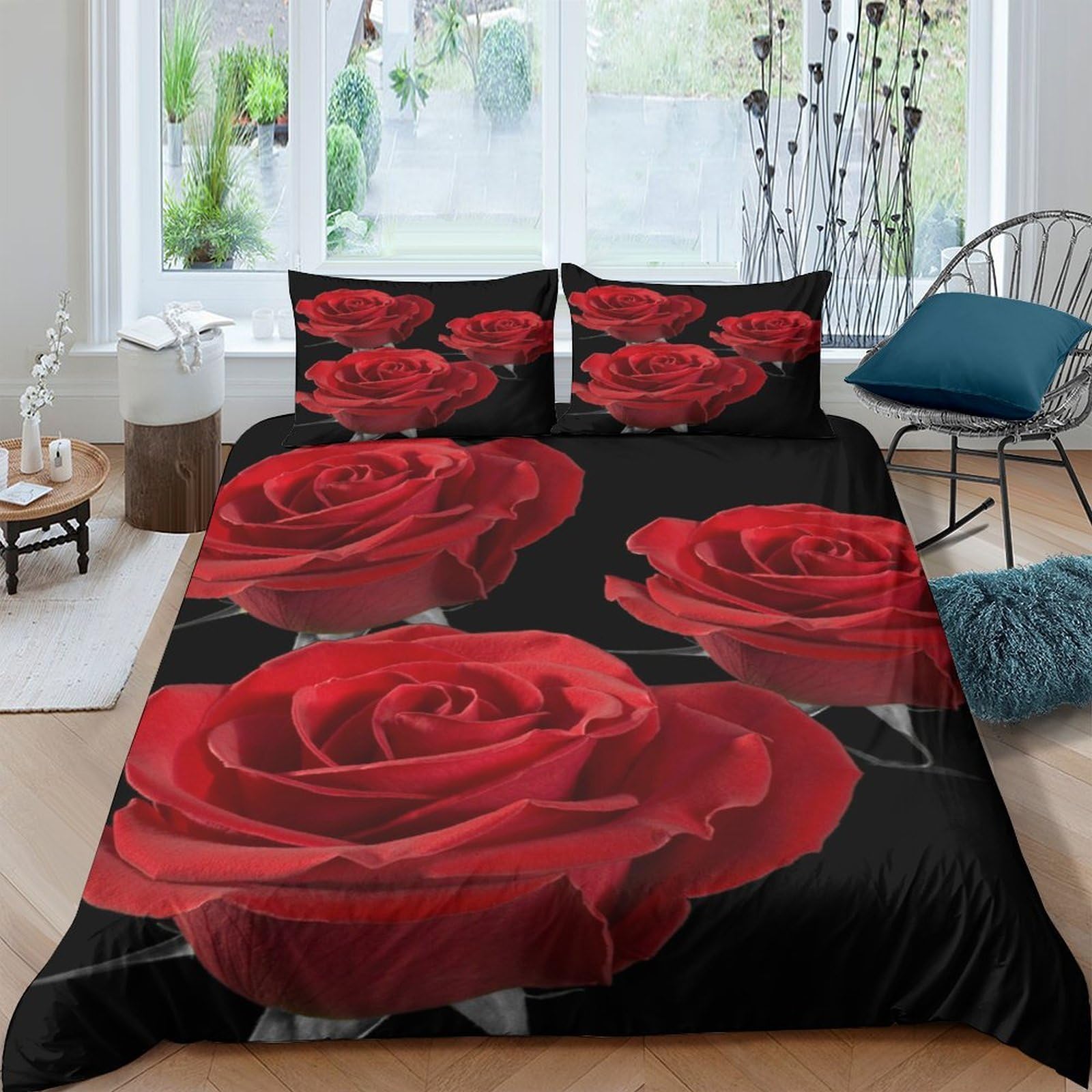 Housse de couette rose 3D lavable en machine avec fermeture éclair