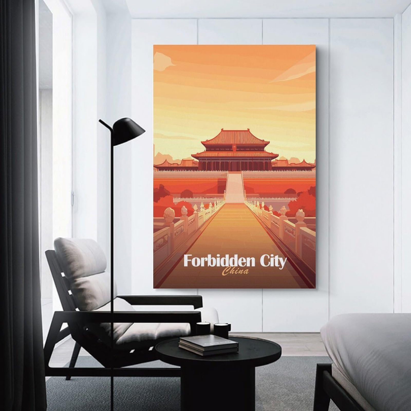 Junmoney Forbidden City China Wall Picture Print 16x24inch(40x60cm), for Entrance Spaces, Stair Walls Or Halls, Decorative Canvas Styling for Entry Areas