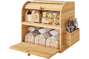 TQVAI Natural Bamboo 2 Tier Bread Box