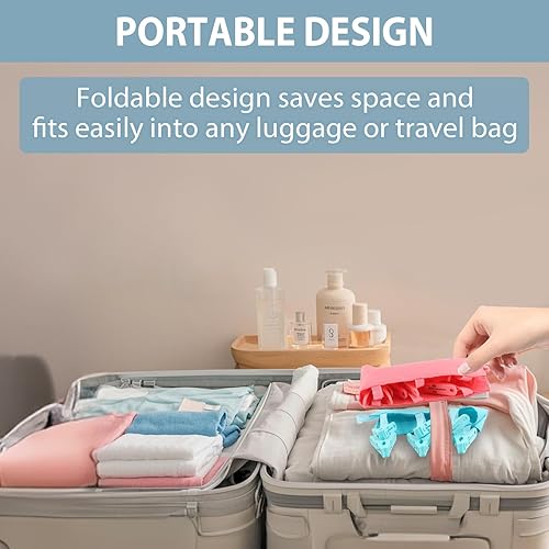Miniatura 3 de TamBee Clips portátiles para colgar ropa de viaje, colgador de ropa de viaje, percha de secado de toallas, colgador de ropa plegable portátil para