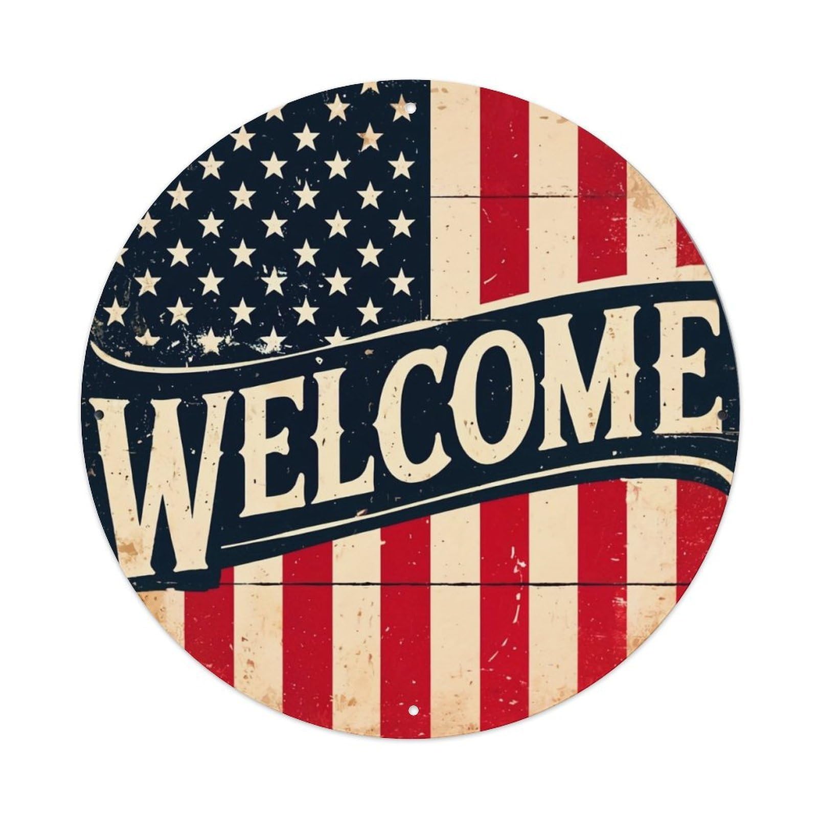 American Flag Welcome Sign Design Metal Tin Sign Plaque