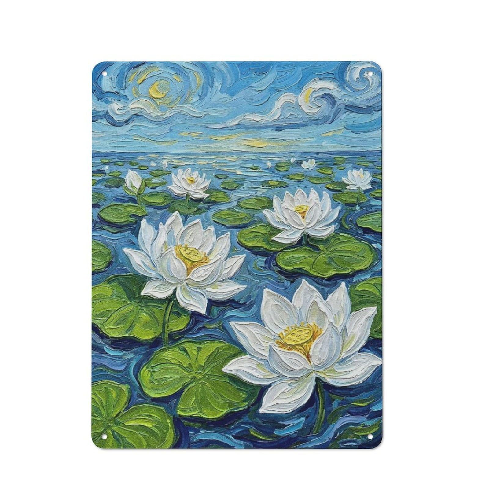 Junmoney Style-18 Tin Wall Plaque 40X30cm With Impressionistic Water Lilies Painting For Café Or Restaurant, Housewarming Present For People Styling Café And Restaurant