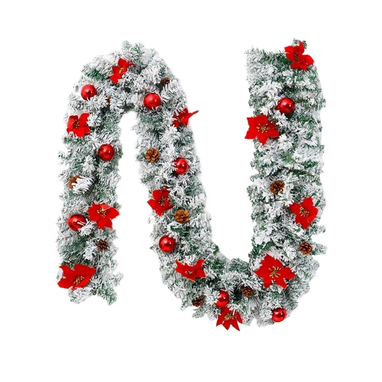 Weihnachten Girlande Weihnachtsschneeflockengirlande Mit Künstlichen Blumen Und Kugeln Weihnachtsdekoration(Rood)