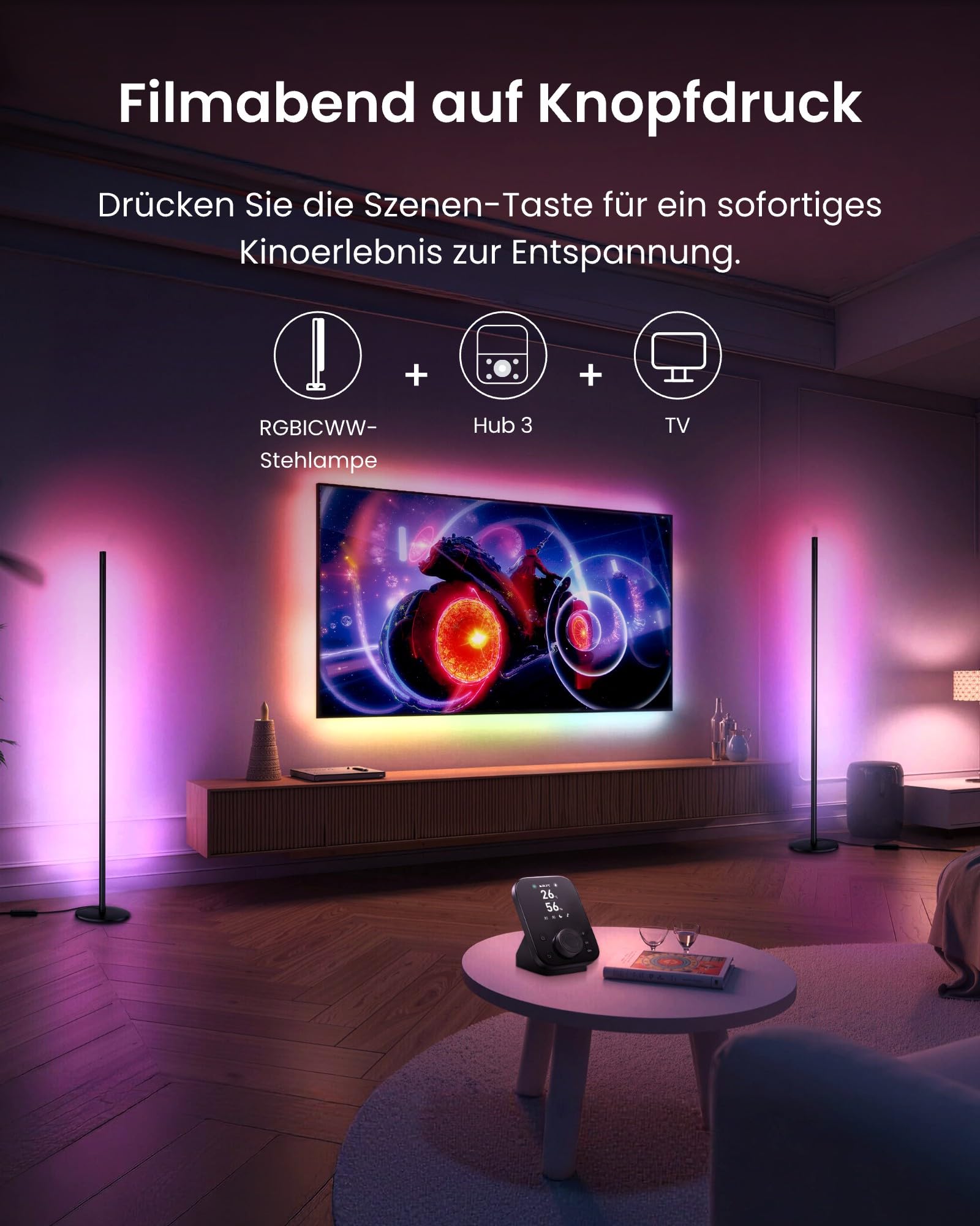 SwitchBot Matter RGBICWW Stehlampe Wohnzimmer, Warm- & Kaltweiß, Floor Lamp Dimmbar mit Apple Home, Alexa, Google Home, APP-Steuerung, Musikmodi, Szenenmodi, LED Stehlampe Schwarz für Schlafzimmer