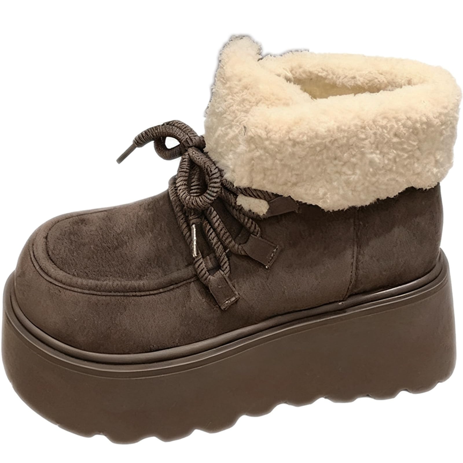 Womens Suede Fur Lined Lace-Up Platform Snow Boots Comfortable Lightweight Round Toe Non-Slip Warm Winter Ankle Boots Cold