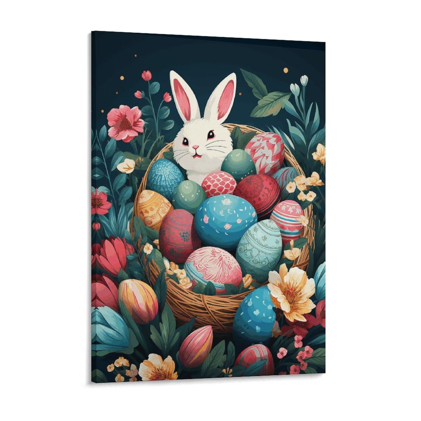 Basket And Easter Eggs Canvas Wall Art for Bedroom 12x16inch Canvas Prints Artwork for Walls Modern Picture Artwork Painting for Living Room Aesthetic Wall Paintings for Bathroom Kitchen Offi
