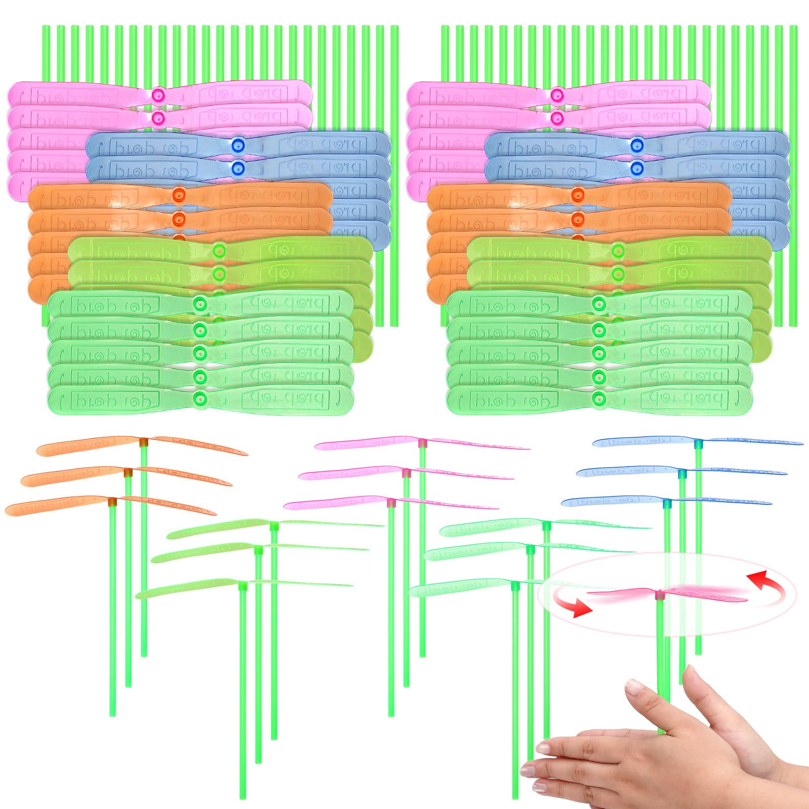 Photo 1 of 100 PCS Hand Helicopter Set, 50 Propeller + 50 Rod, Flying Helicopter Toy, Bamboo Dragonfly Hand Rub Plastic Propeller for Gifts, Outdoor Activity, Birthday, Party Supplies (Transparent)