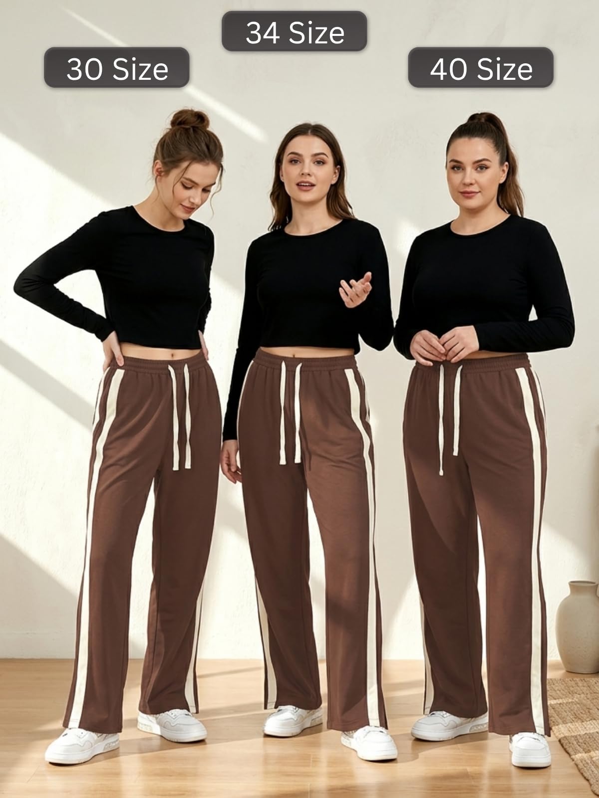 Leriya Fashion Pantaloni sportivi da donna a gamba larga, con pannello laterale a contrasto, pantaloni casual con coulisse regolabile, pantaloni sportivi casual in lycra