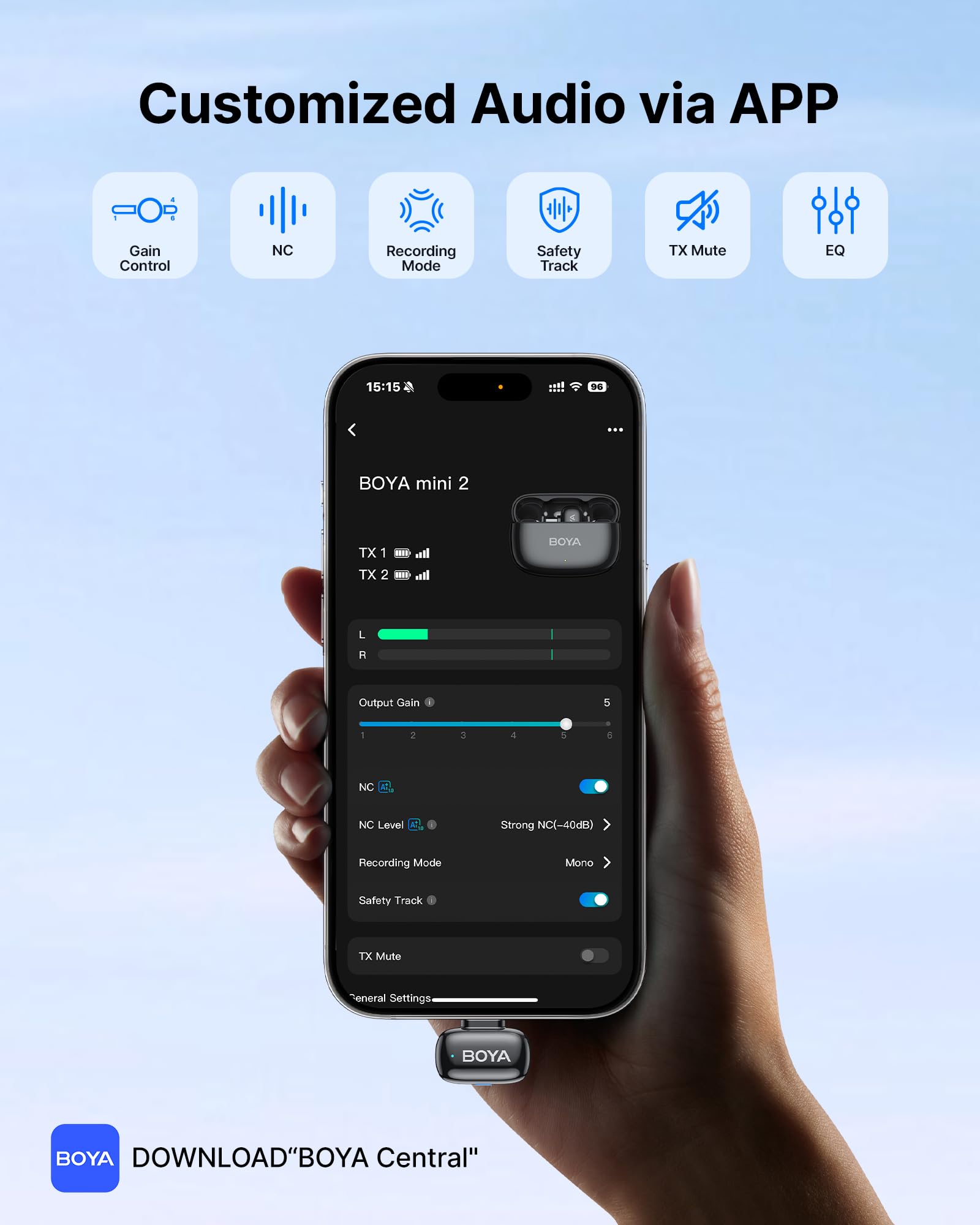 BOYA MINI 2 Kabelloses Lavalier-Mikrofon, 48kHz/24Bit, 100m, 30h, USB-C für iPhone 15 16 17 Serie, Android, Space Gray