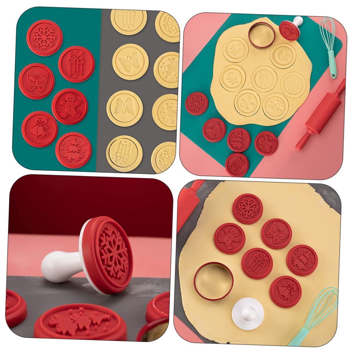 MAGICLULU 5 Juegos sello de galleta kitchen gadgets accesorios cocinita dibujos animados molde de pastel horneado sello decorativo para galletas accesorios para galletas gel de sílice rojo