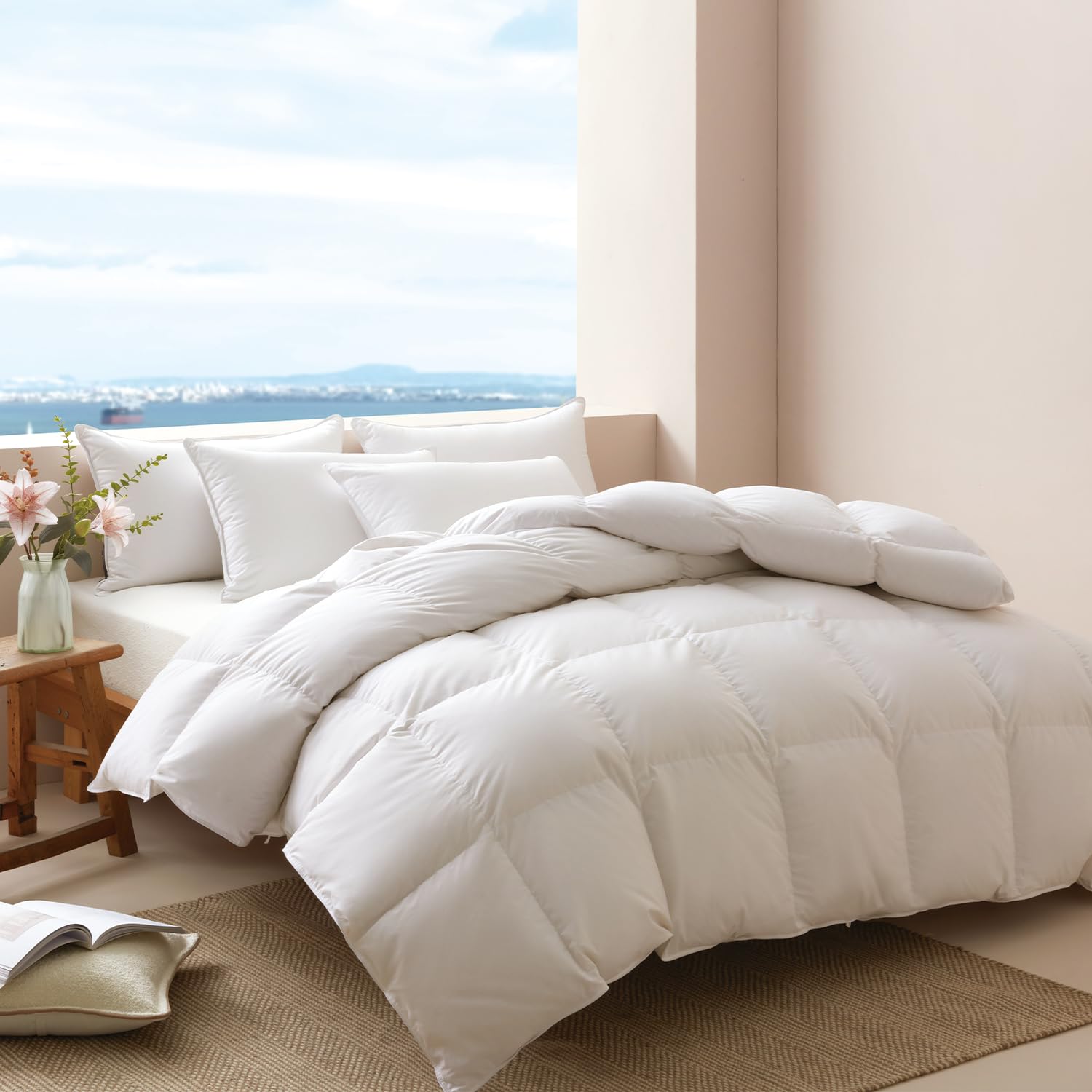 APSMILE Edredón de Plumón Cama 90, 100% Algodón Egipcio, Edredón de Verano Ligero con Relleno de Plumas 180 gr/m², Esponjoso, Certificado Oeko-Tex y RDS(Blanco, 135x200cm)