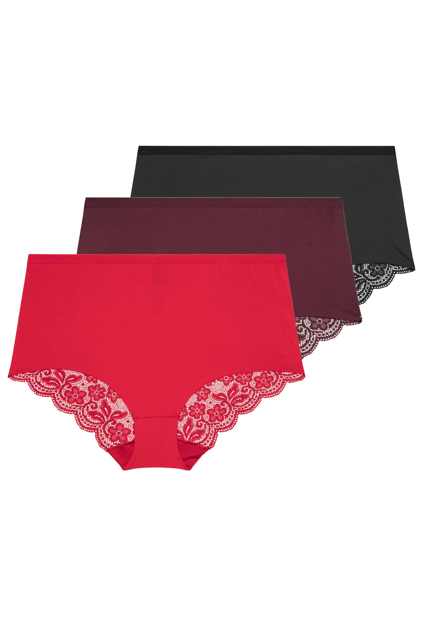 Yourset 3 Pack Curve Lace Back High Waisted Knickers - Women's - Plus Size Curve Red