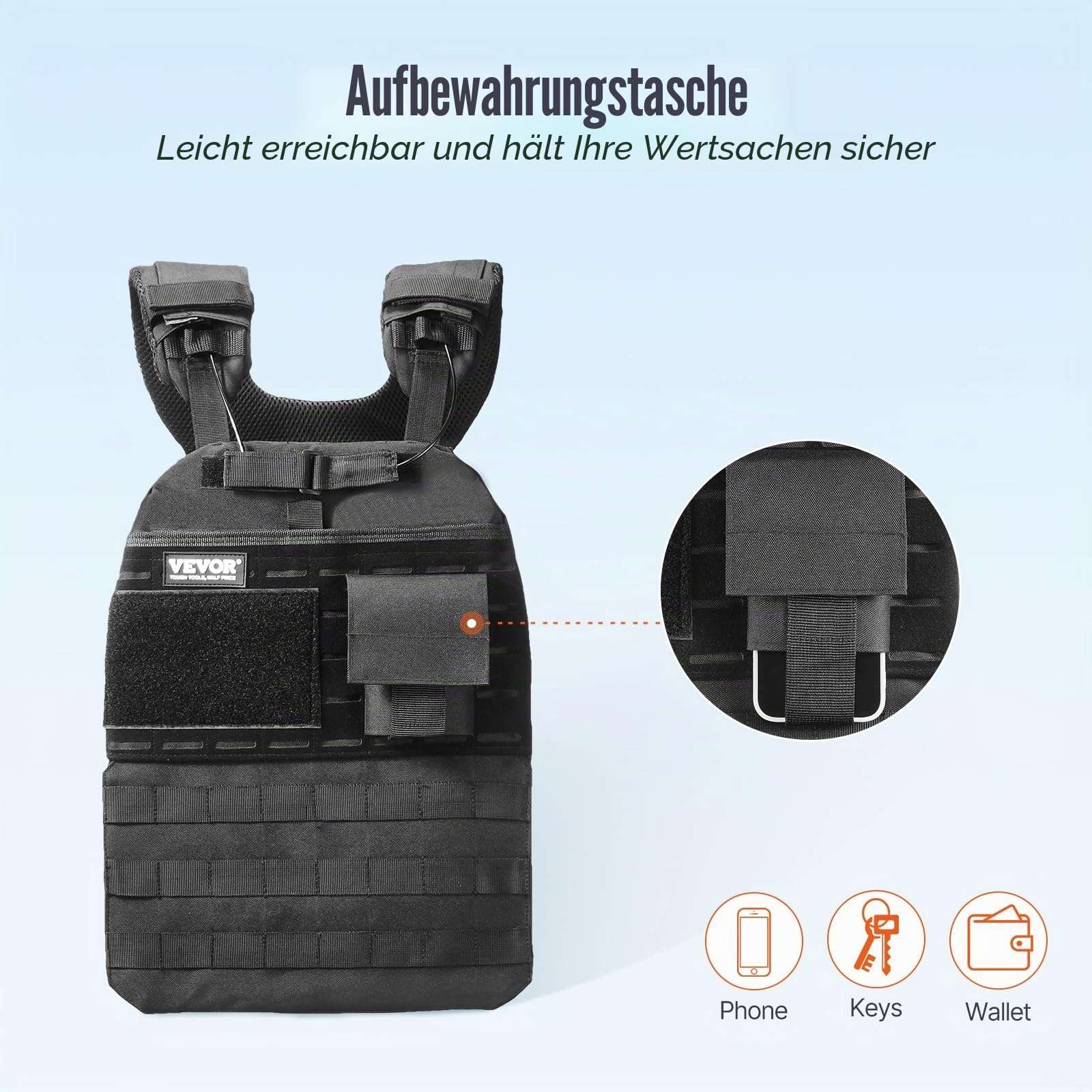 VEVOR Verstellbare Gewichtsweste, 5-9 kg/9-14,5 kg/15,9 kg/18,1 kg Gewichtsweste mit 6 Eisensand-Gewichten und reflektierenden Streifen, Trainingsgeräte für Krafttraining, Laufen, Joggen