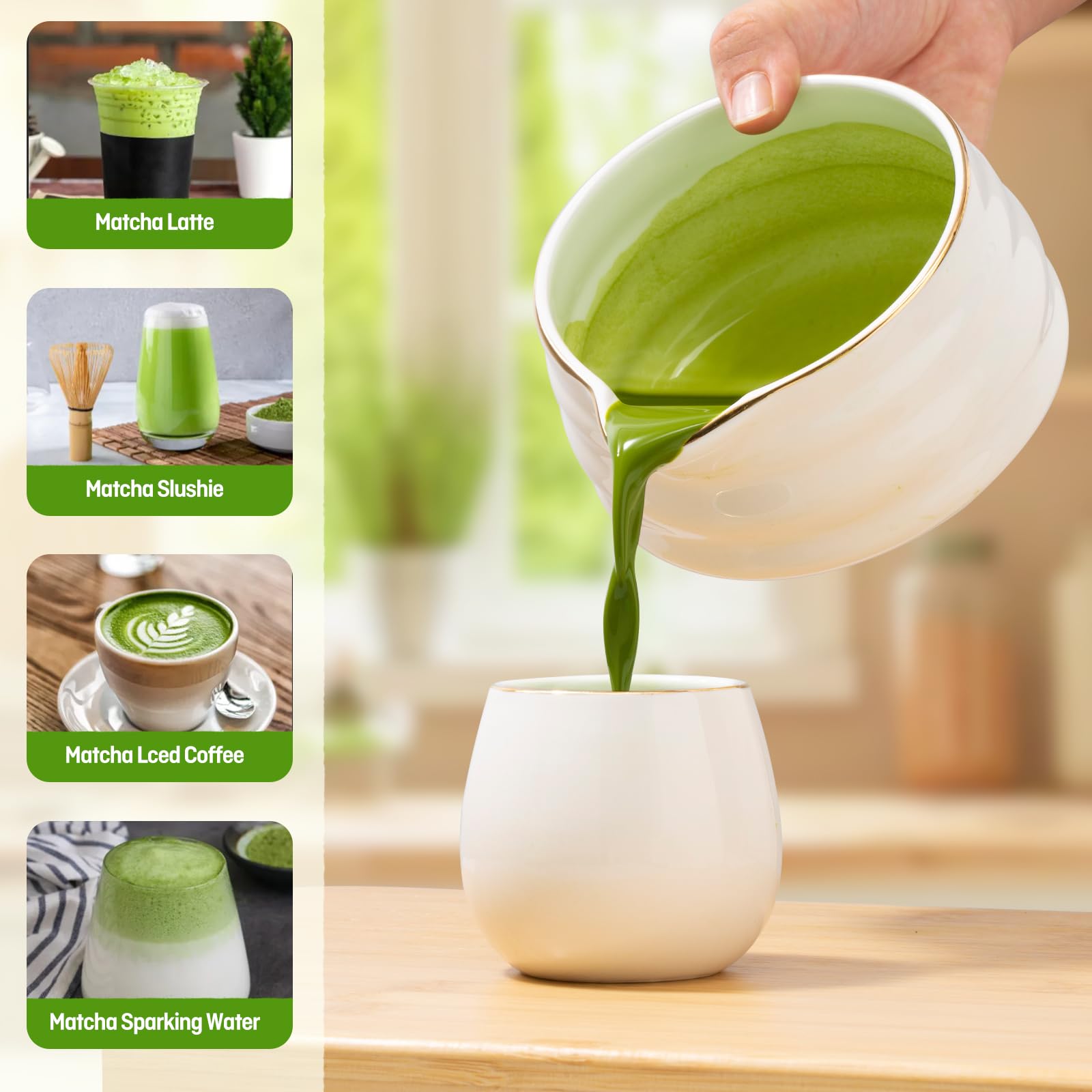 Zestaw do herbaty matcha - 9 sztuk japońskiego zestawu do herbaty z miską chawan z wylewkiem, 2 filiżanki, łyżka, uchwyt, sito, szczotka do matchy, idealny prezent dla miłośników japońskiej