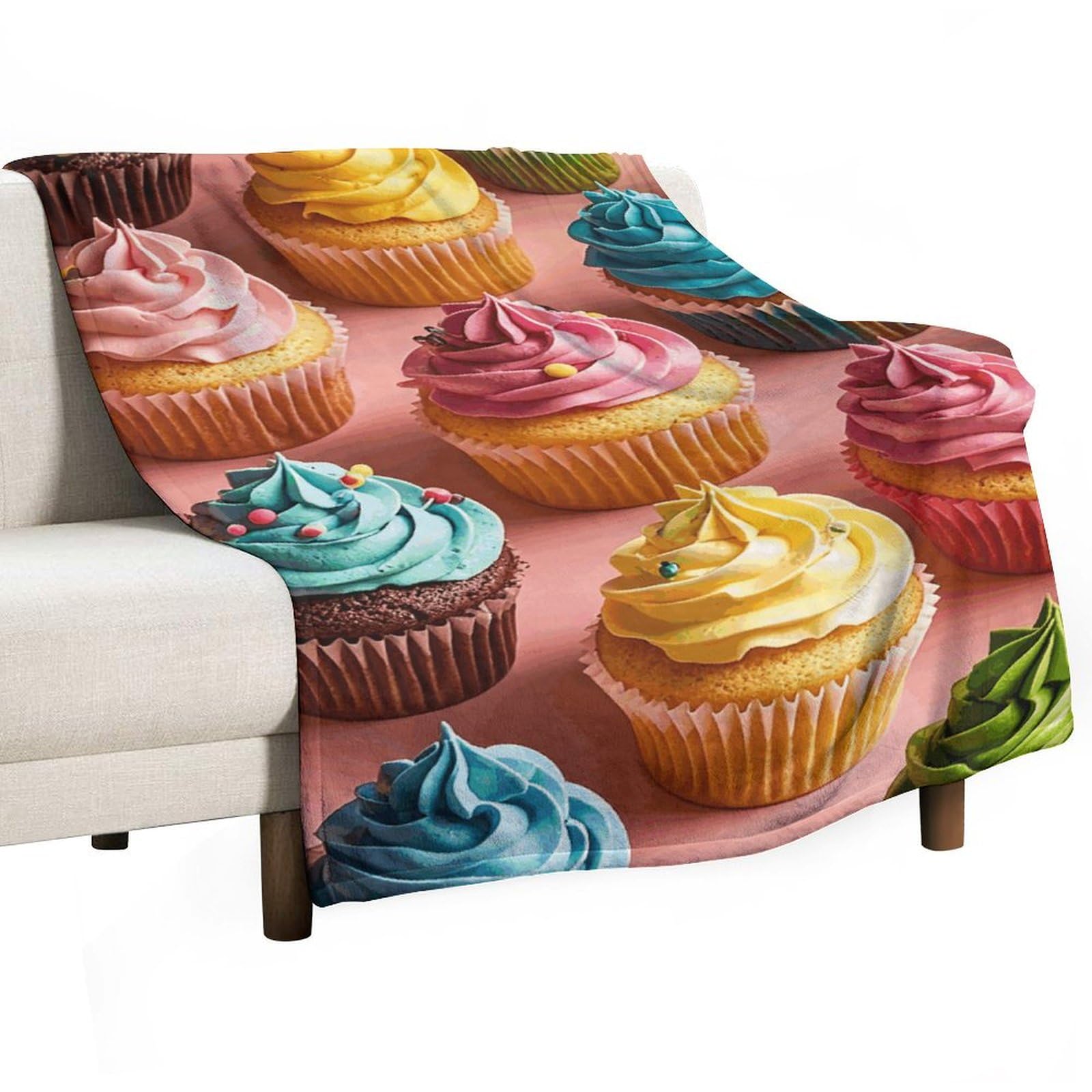 Couverture en flanelle légère cupcakes pour lit enfant et voyage