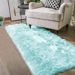 Latepis Blue Runner 2x5 Faux Sheepskin Rug Washable Fur Rug Living Room Carpet Plush Soft Rugs for Bedroom Office Fluffy Shag Rugs Room Decor Runner