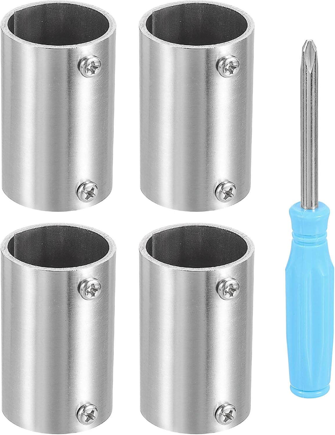 HARFINGTON 4pcs Stainless Steel Closet Rod Holder Set Straight Cylindrical 1.32" Dia Shower Rod Flange Socket Wardrobe Bracket with Screwdriver for Closet Shelf Wardrobe Shower Curtain