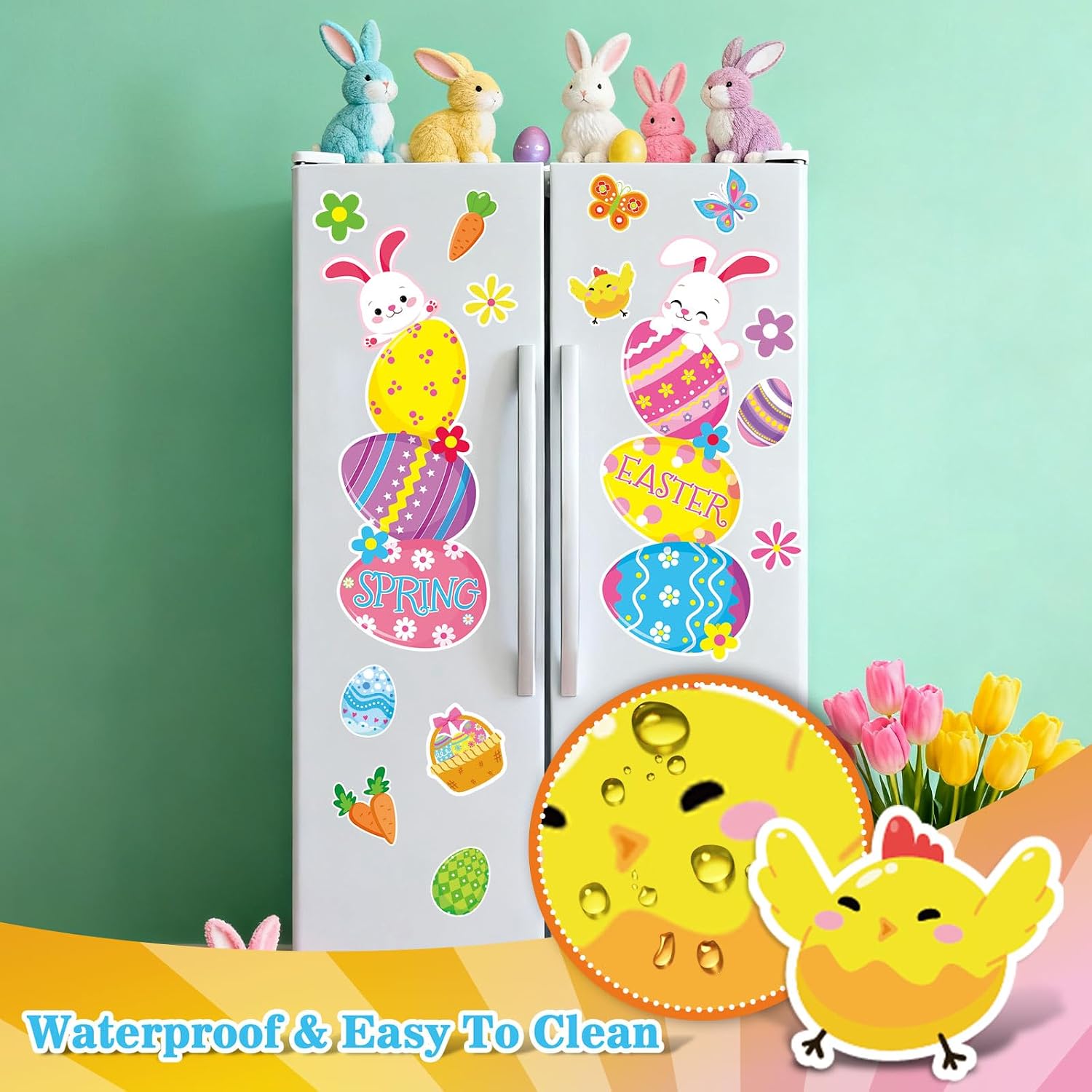 Whaline 16 Pcs Easter Large Refrigerator Magnets Magnetic Stickers Bunny Rabbit Egg Carrot Garage Magnet for Holiday Fridge Car Metal Door Mailbox Locker image 4