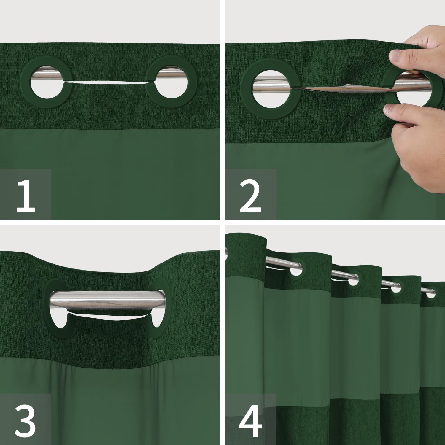 eachope Juego de cortina de ducha con textura de lino sin necesidad de ganchos con forro de tela a presión, cortinas de ducha de lujo para hotel y decoración de baño con ventana superior de malla