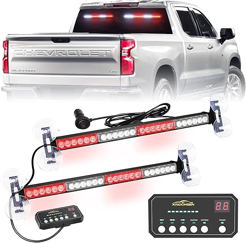 Miniatura 1 de XRIDONSEN 2 barras de luz estroboscópica de 18.5 pulgadas para asesor de tráfico, 48 luces LED rojas y blancas de emergencia, advertencia