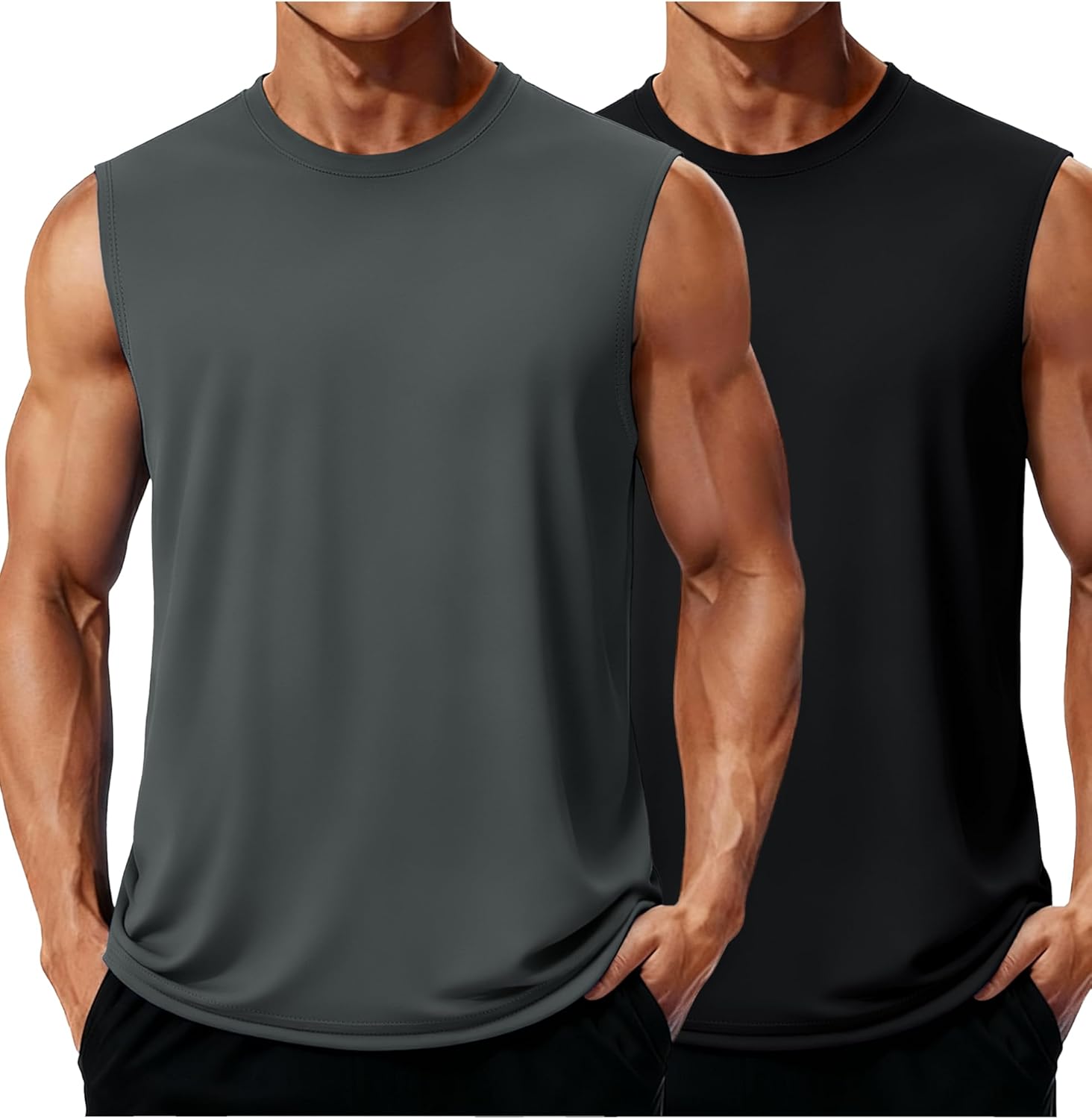 MAGCOMSEN 2 Pack Men's UPF 80+ Tank Tops Quick Dry Workout Gym Sleeveless Muscle Shirts Cooling Summer Beach Swim Shirt