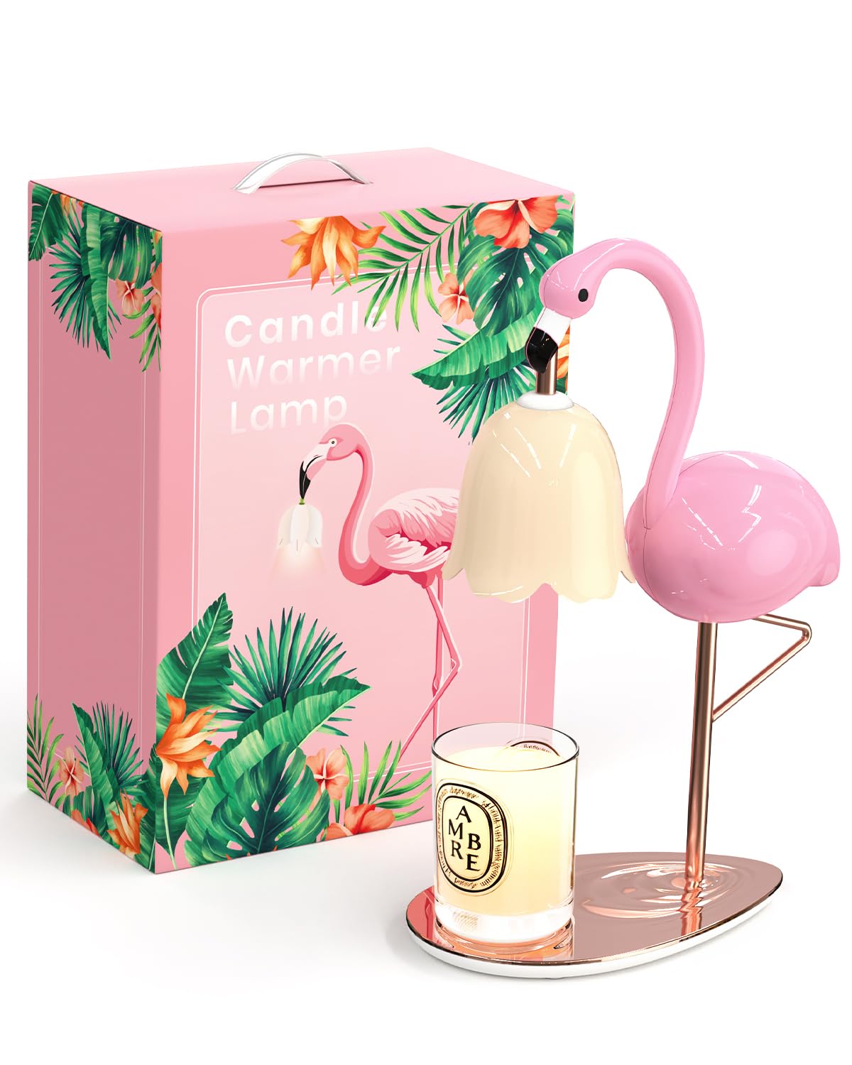 CODOGOY Fragrance Candle Warmer Flamingo Lamp with Timer, Dimmable, Halogen, Polished, Pink, for Home Decor 6.69 x11 x15.35 in