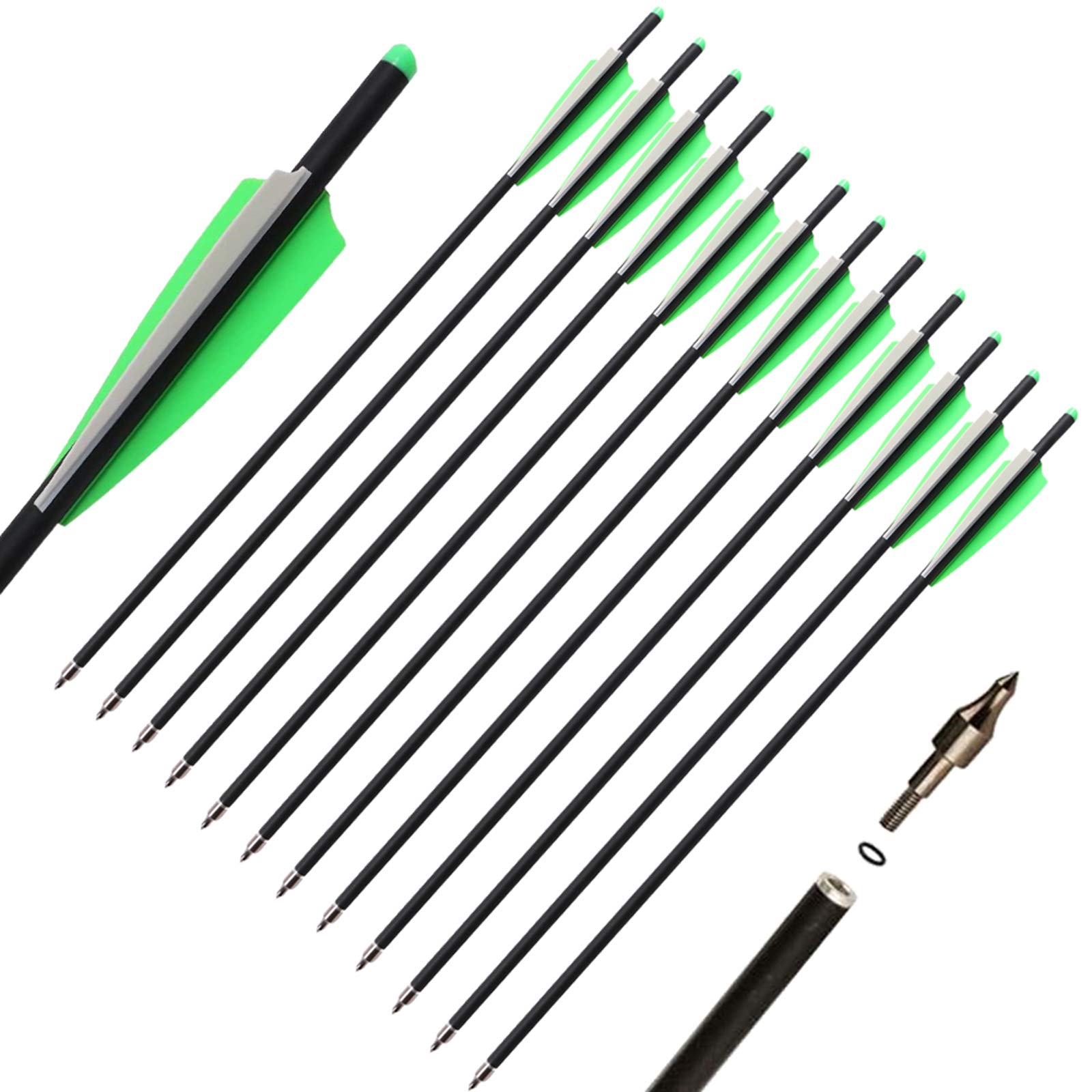 TOPARCHERY 12pcs Crossbow Arrows Crossbow Bolts 16 inch/ 20 inch Hunting Archery Crossbow Carbon Arrows with 4 inch Vanes and Replaced Arrowhead/Tip
