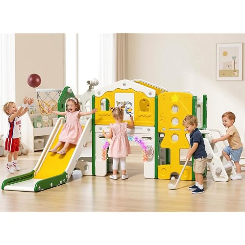 BIERUM 10 in 1 Toddler Slide for Toddlers Aged 1-3 Indoor Playset Green