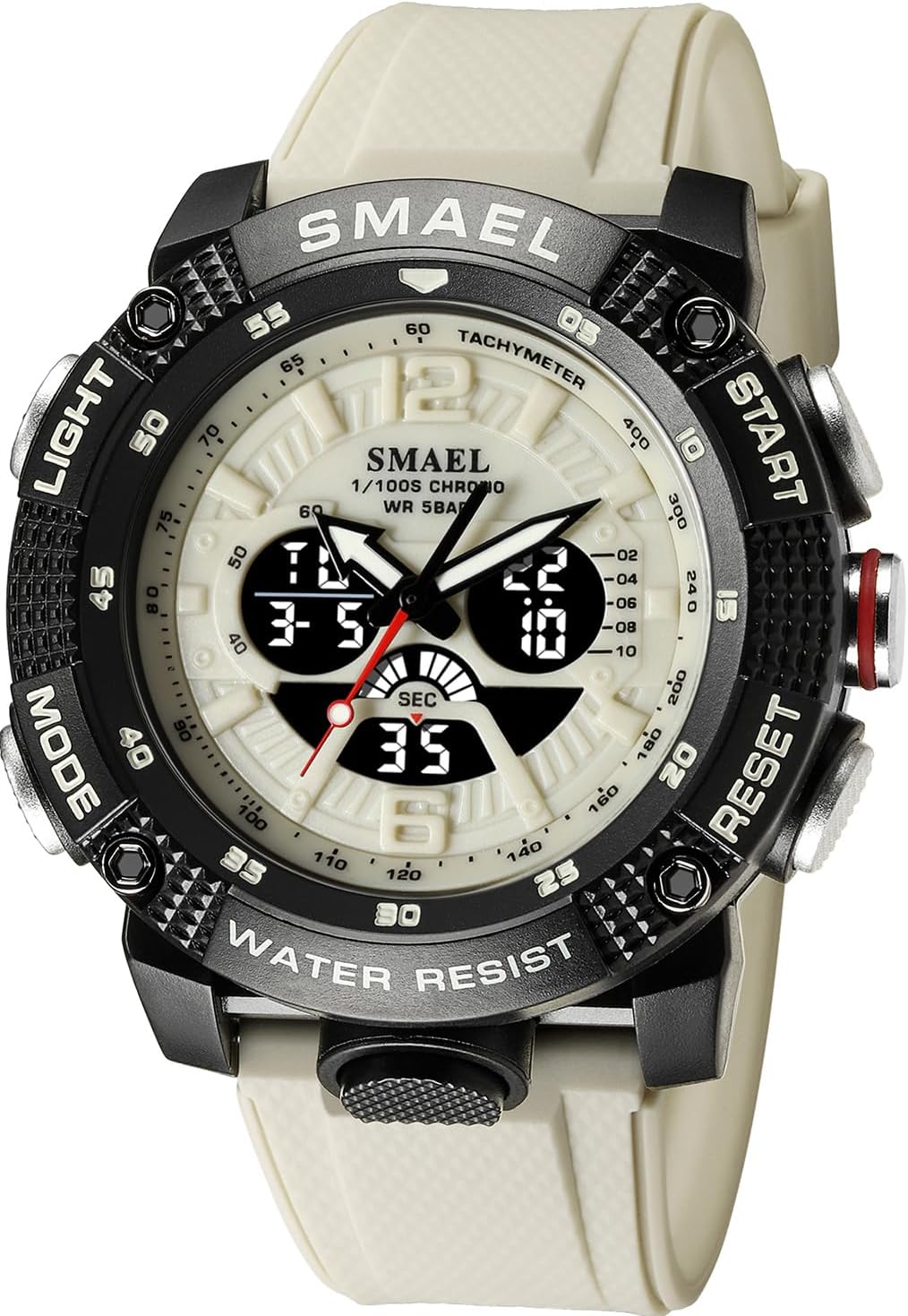 MASTOP Men's Large Face Watches 5ATM Outdoor Sports Military Digital Transparent Watch Multi Function Water Resistant Backlight Alarm Stopwatch LED Rugged Wristwatch for Training Hiking