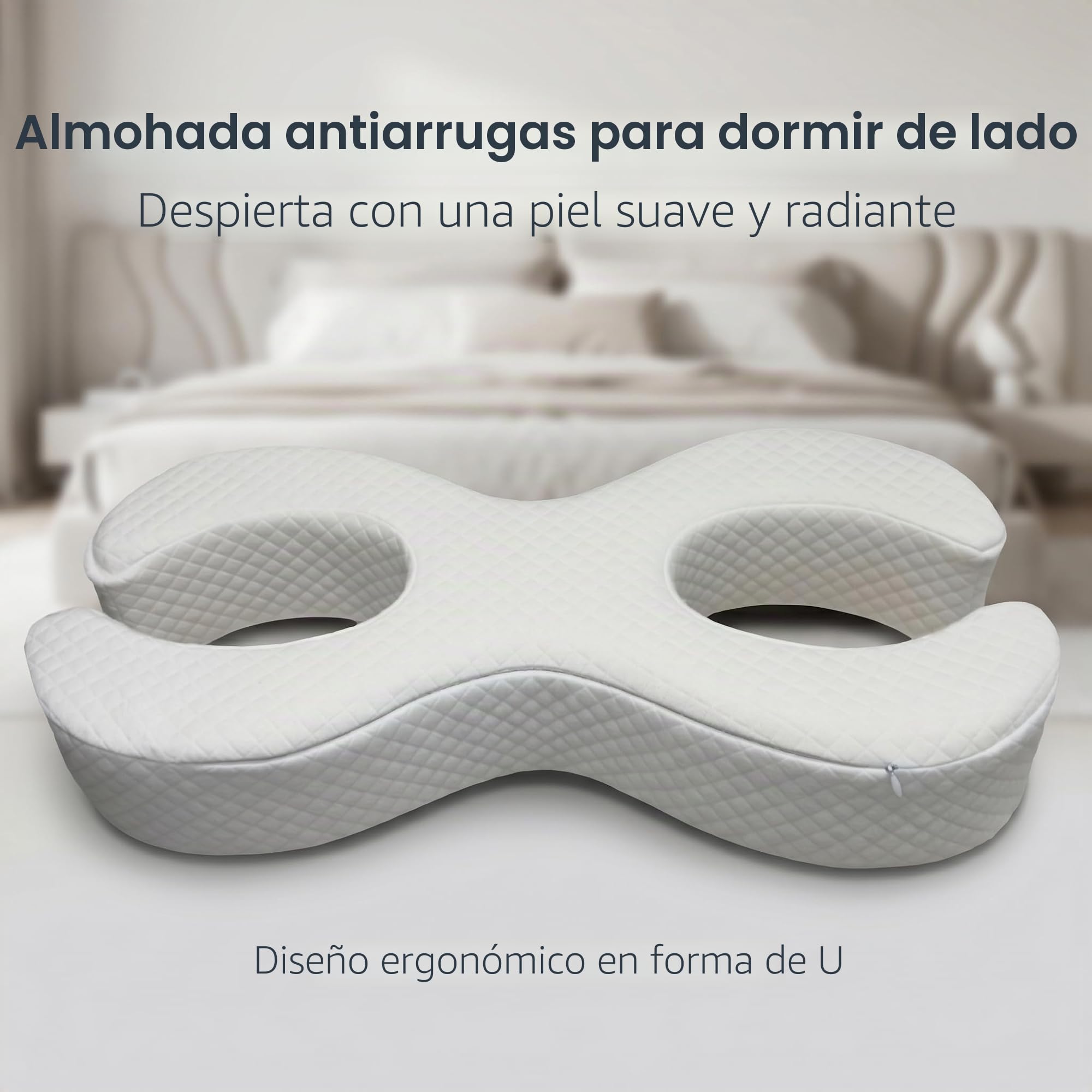Almohada Viscoelástica Antiarrugas, Almohada Ergonómica para Dormir de Lado, Espalda y Estómago, Almohada Cervical con Diseño en U de Espuma Viscoelástica, 55x27x9cm