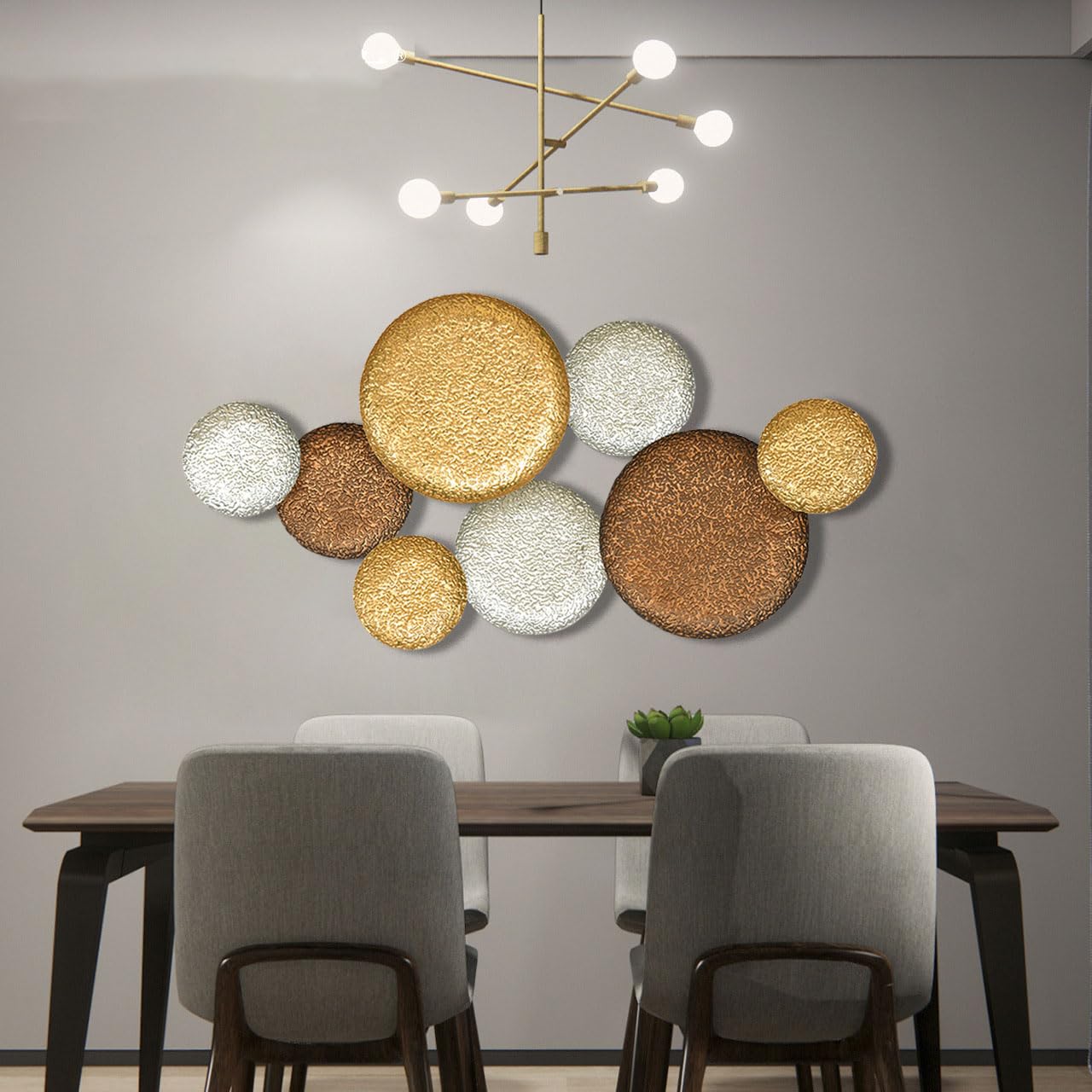 Metalen Muurkunst, Hol Ontwerp, Ronde Vorm, Prachtige Gouden Ijzeren Muurkunstset, Creatief Goud voor Woonkamer (Klein