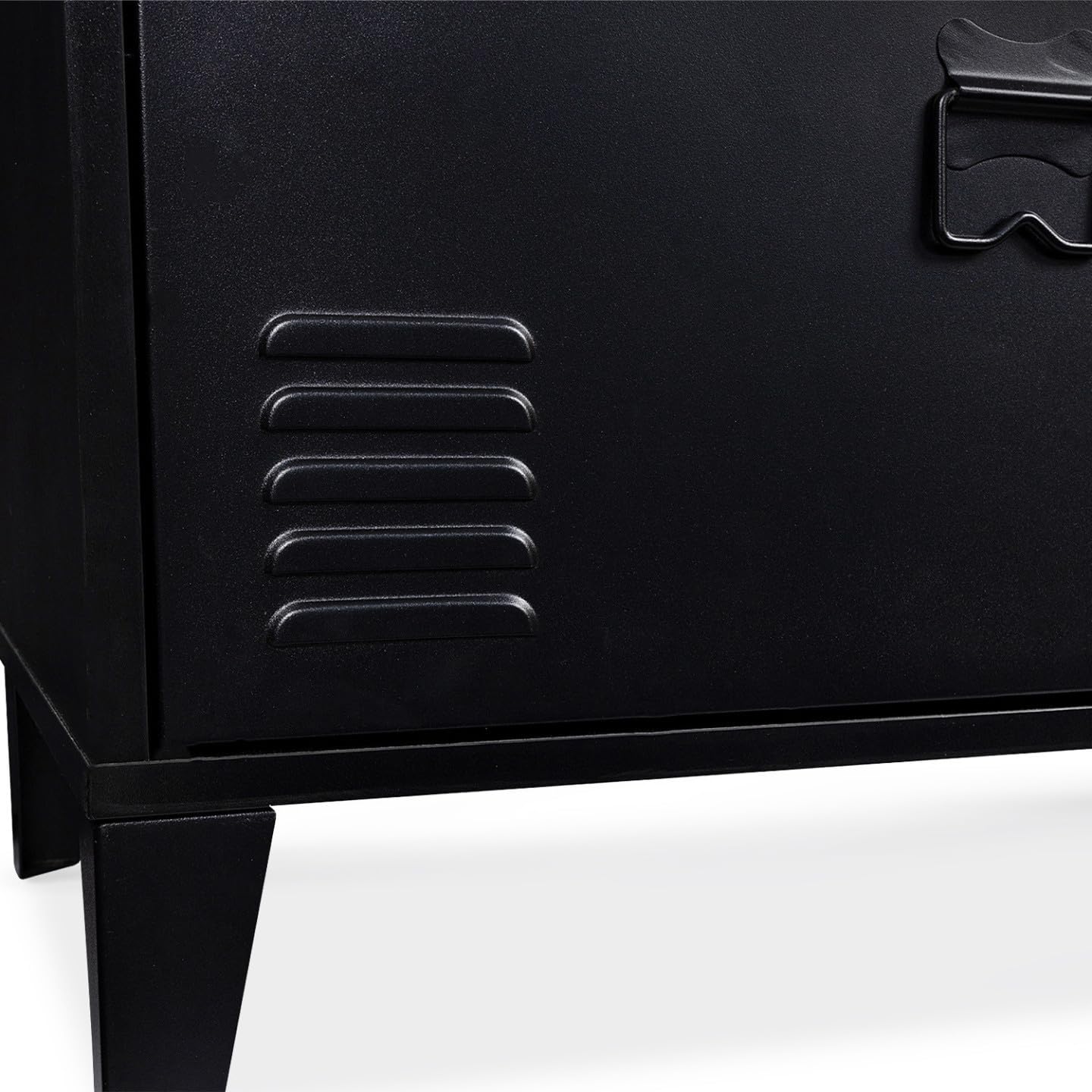 IDMarket - Aparador bajo ESTER 140 cm con 4 puertas de metal negro y tablero de madera de diseño industrial