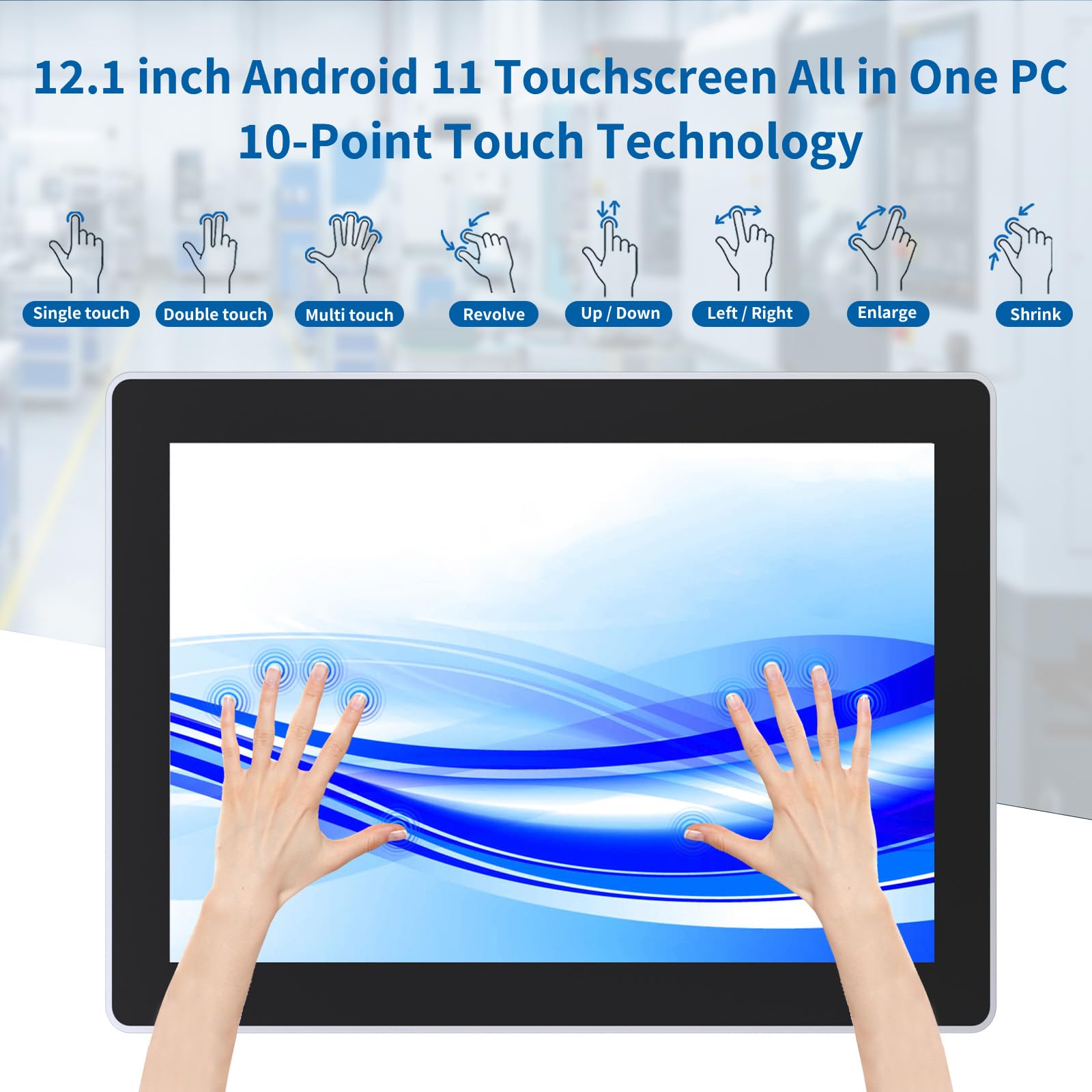 GreenTouch Embedded Industrie Touch Panel PC da 12,1 pollici, tablet computer touch screen tutto in uno, schermo touch con PC 1024 x 768,1 x USB 3.0, 1 x USB 2.0, 1 x LAN RJ45, 1 x presa audio, IP65 e