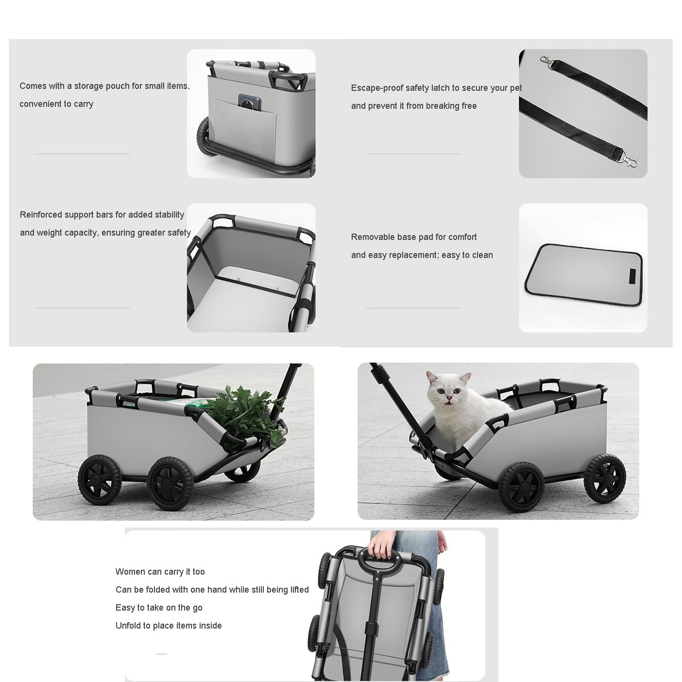 Zusammenklappbarer Trolley for Katzen Und Kleine Hunde, Tragbarer Einkaufswagen