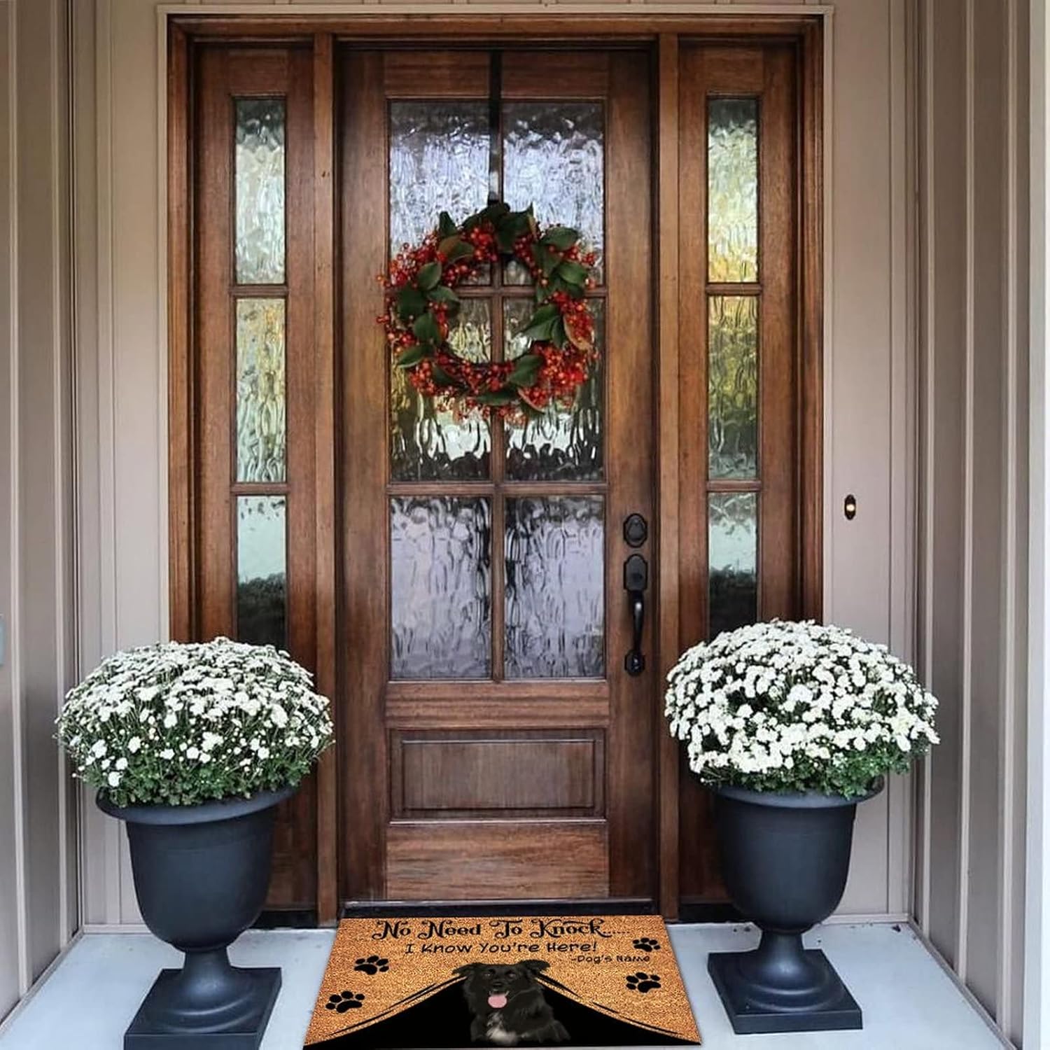 Coir Door Mat Custom Puppy Name 24x36in No Need to Knock I Know You're Here! Border Collie Welcome Mat with Heavy Duty Backing Home Indoor Outdoor Rug for Entry Front Porch Decor Brown Welcome Home