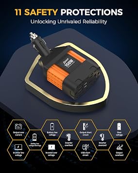 Ampeak 150W Car Power Inverter, 12V DC to 120V AC Adapter