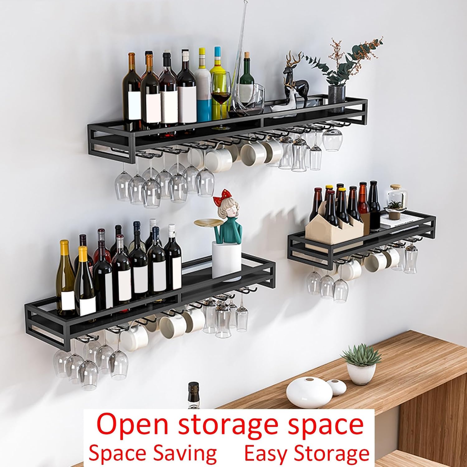 LIGUOYI Wall Mounted Wine Bottle - Glass Rack, Wine Glass Racks Easy to Install Iron Wine Glass Rack Shelf 60/80/100CM, for Cabinet Kitchen Bar, Durable Wine Glass Holder