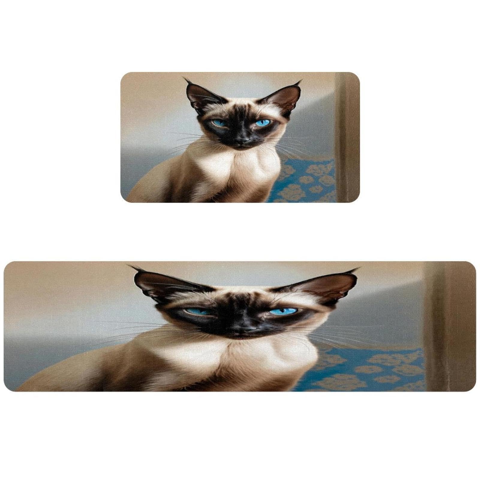 Alfombrillas de cocina lavables que no se mueven con estampado de gato siamés