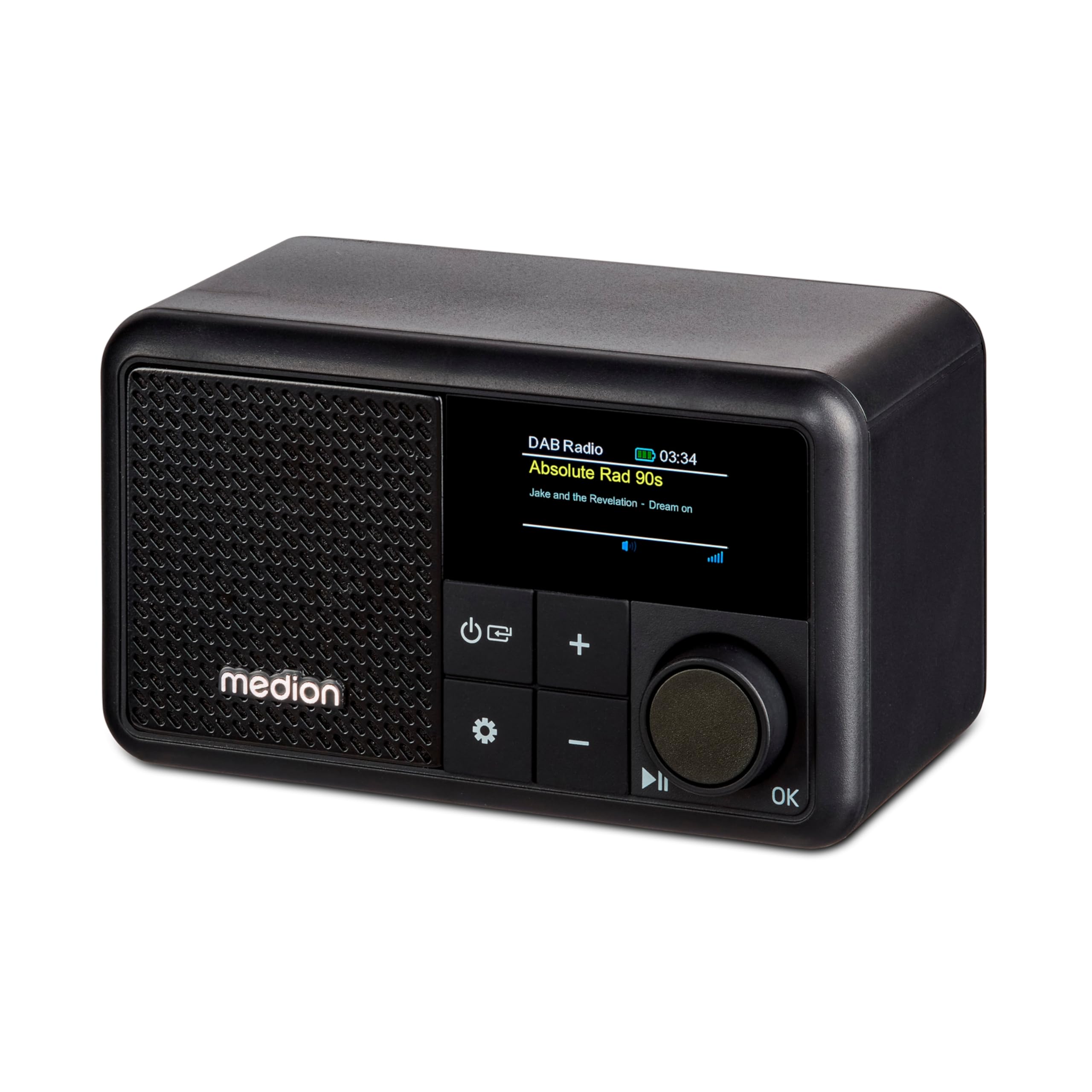 MEDION S66822 Tragbares Mini DAB+ Radio mit Bluetooth (Akku mit bis zu 6,5 Stunden, klein, dimmbares Farbdisplay, Teleskopantenne, Sleeptimer, Wecker, Snooze, AUX, USB-C) schwarz