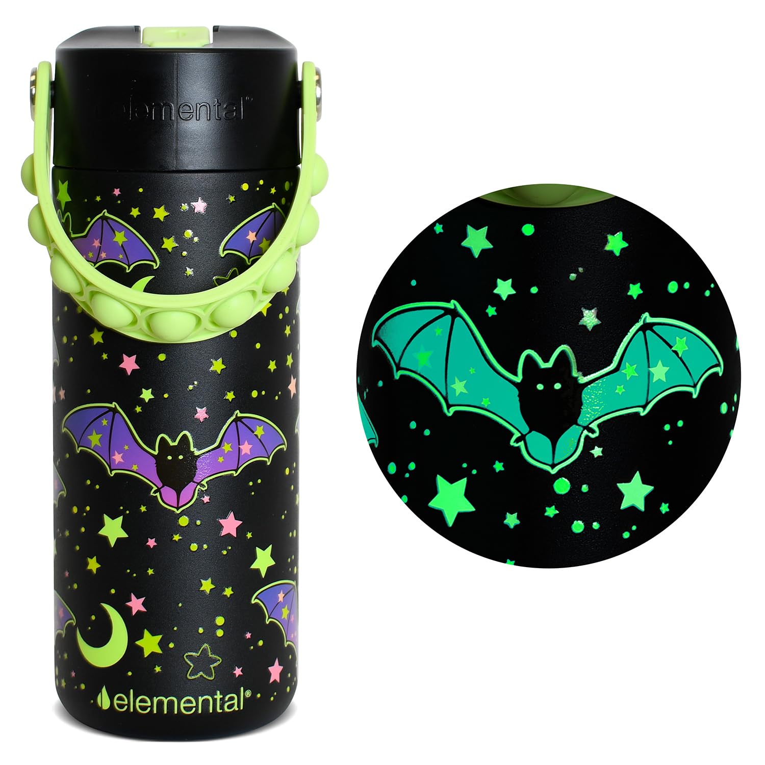 Elemental Insulated Kids Water Bottle, Stainless Steel Water Bottle with Straw Lid & Pop-It Handle, Leak-Proof Water Bottles for School, Boys or Girls