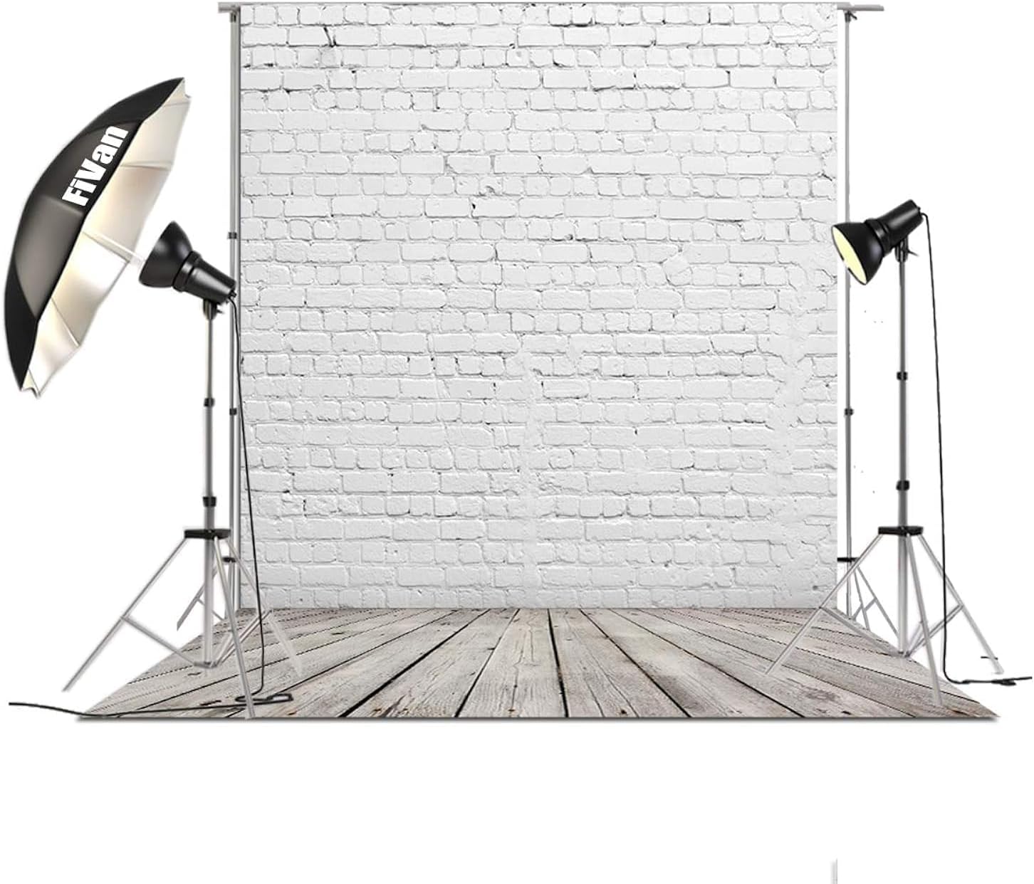 4'x6' White Brick Wall with Gray Wooden Floor Photography Backdrop Vinyl Background for Pictures D-2504