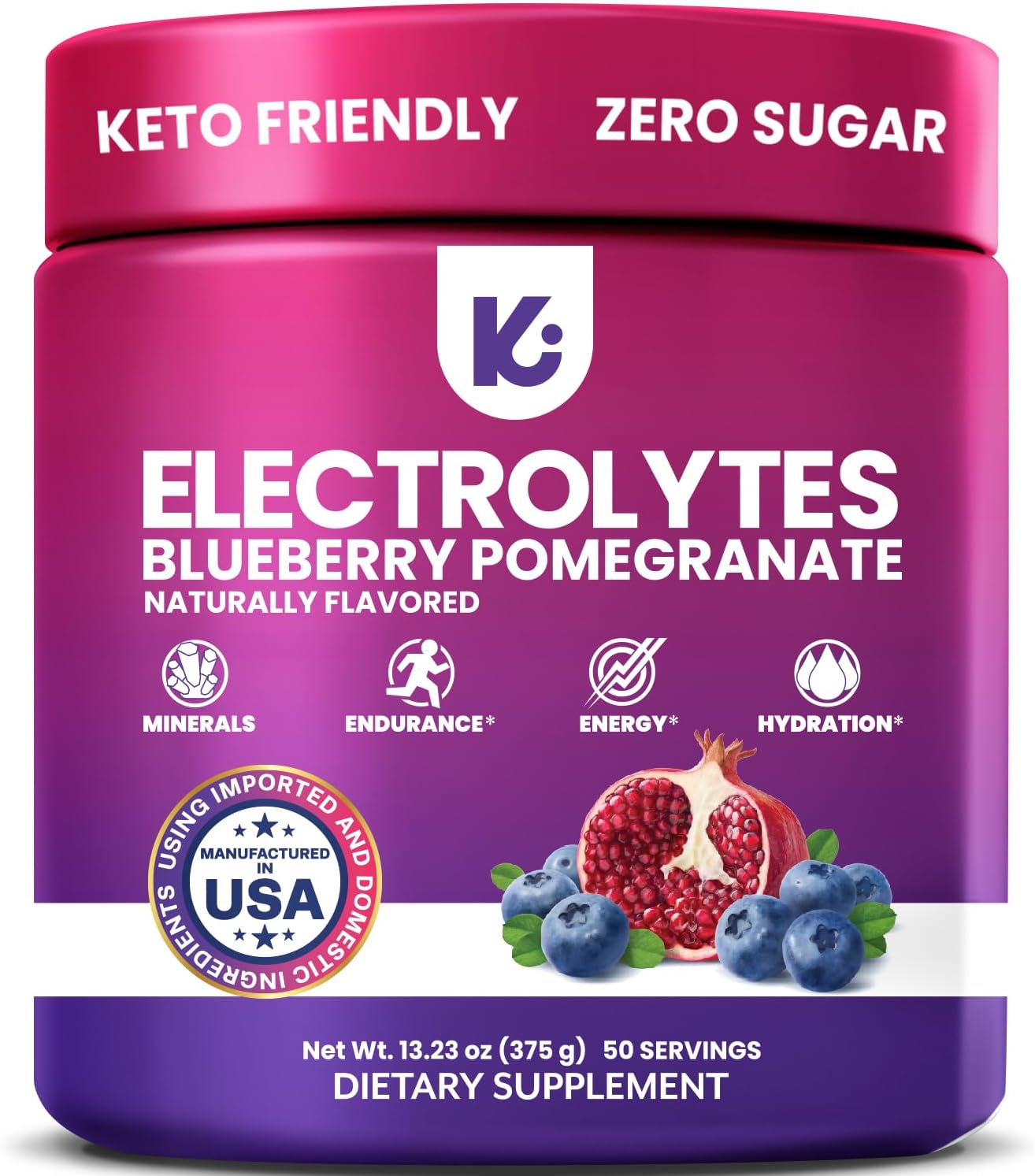 Keppi Electrolytes Powder – Blueberry Pomegranate Flavor 50 Servings – No Sugar Hydration Supplement with Potassium, Magnesium, Sodium – Keto, Vegan, Fasting-Friendly, Zero Calorie Electrolyte Drink