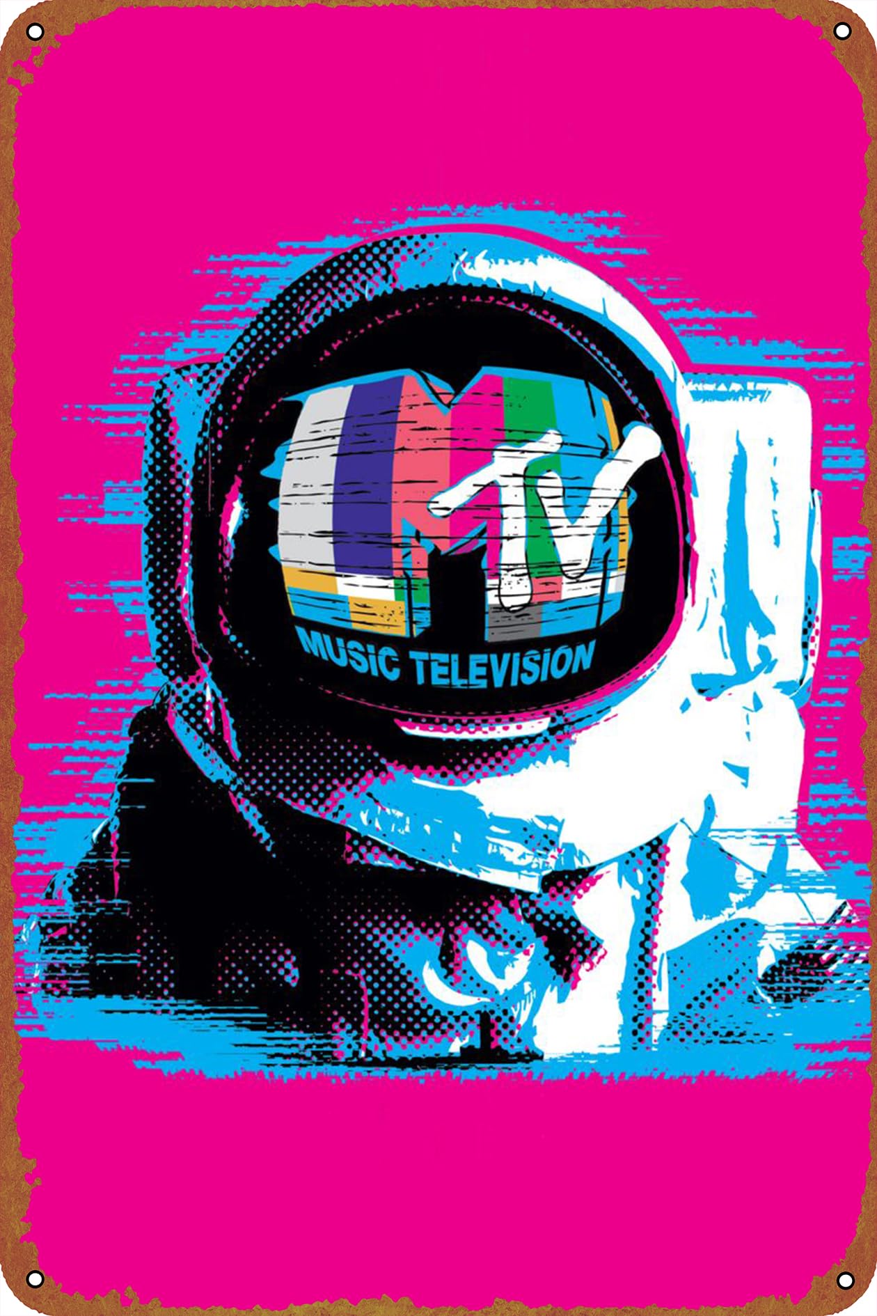MTV Astronaut Poster Retro Metal tin Sign Halloween Tin Sign,Cave,Bar,Club, Home Wall Art Metal Tin Sign 8x12 inches