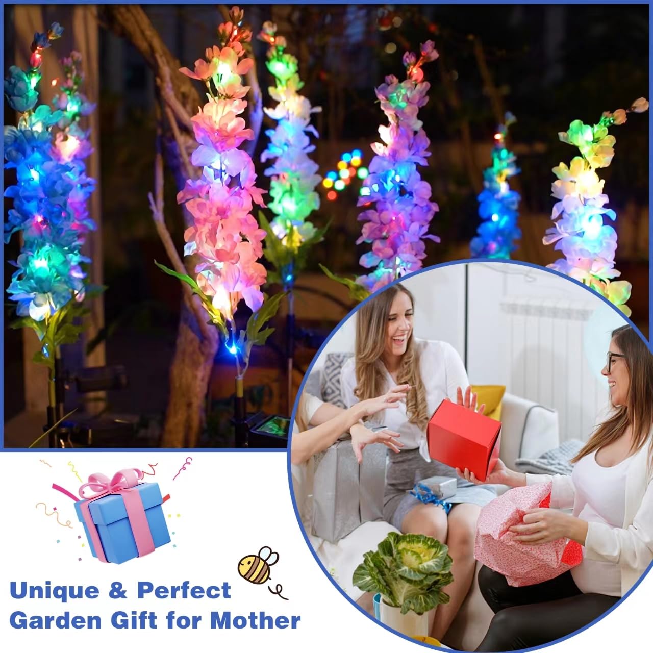 Luci solari da giardino – Nuova versione di luci solari per esterni, luci solari Delphinium per cortile, decorazioni da giardino, fiori di Delphinium grandi e realistici (confezione da 4)