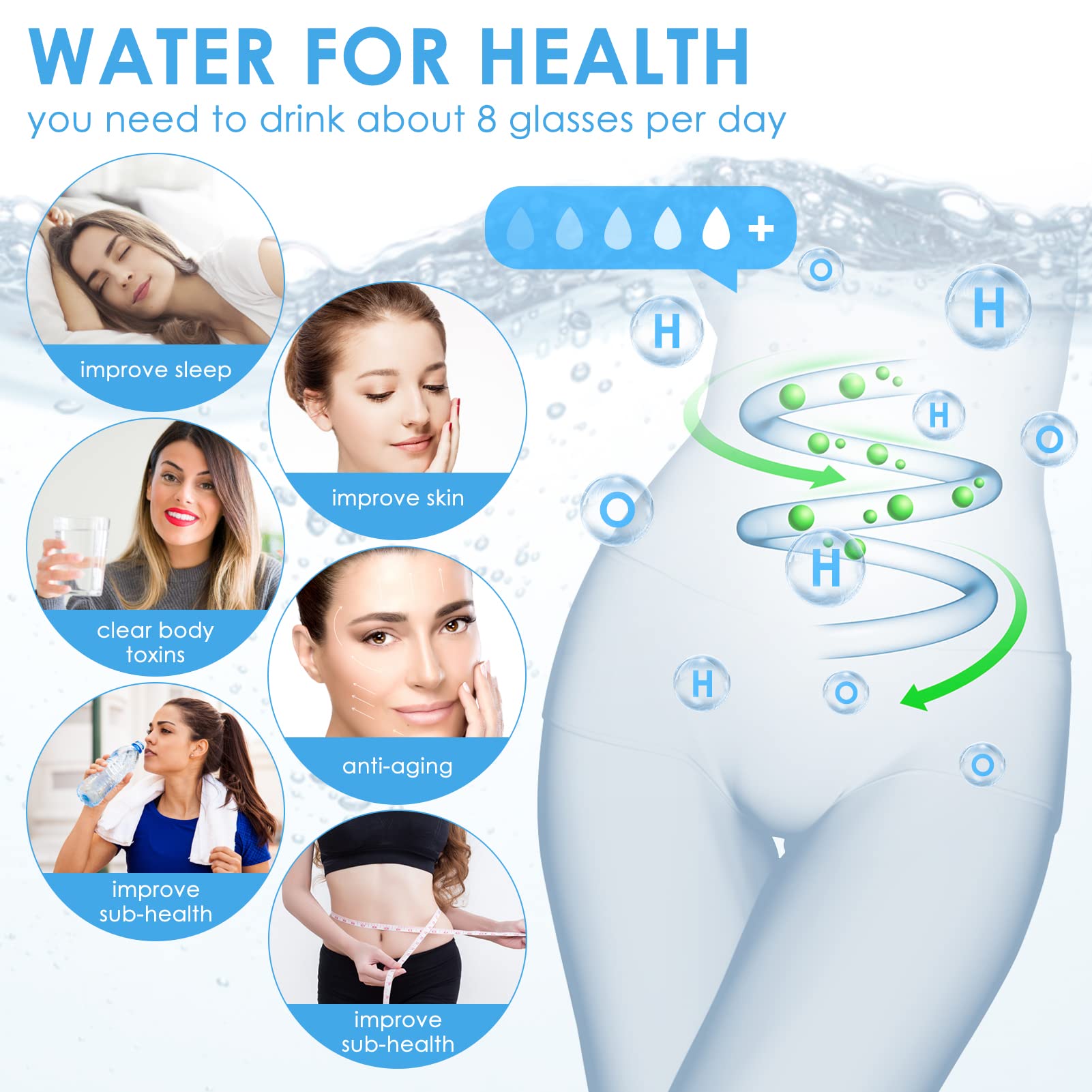 Generatore di Acqua Idrogenata, 2L Grande Macchina Acqua Ricco d'Idrogeno, Portatile, ionizzatole con Display LED e Termostato per Uso Case e Aziende